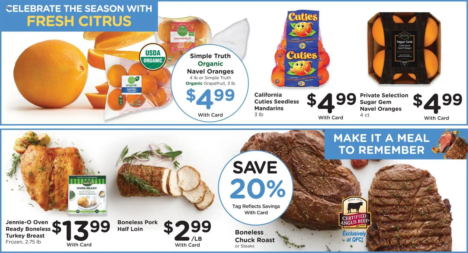 QFC Weekly Ad - valid from 14.01.2026 | Page: 9 | Products: Pork, Oranges, Sugar, Oven