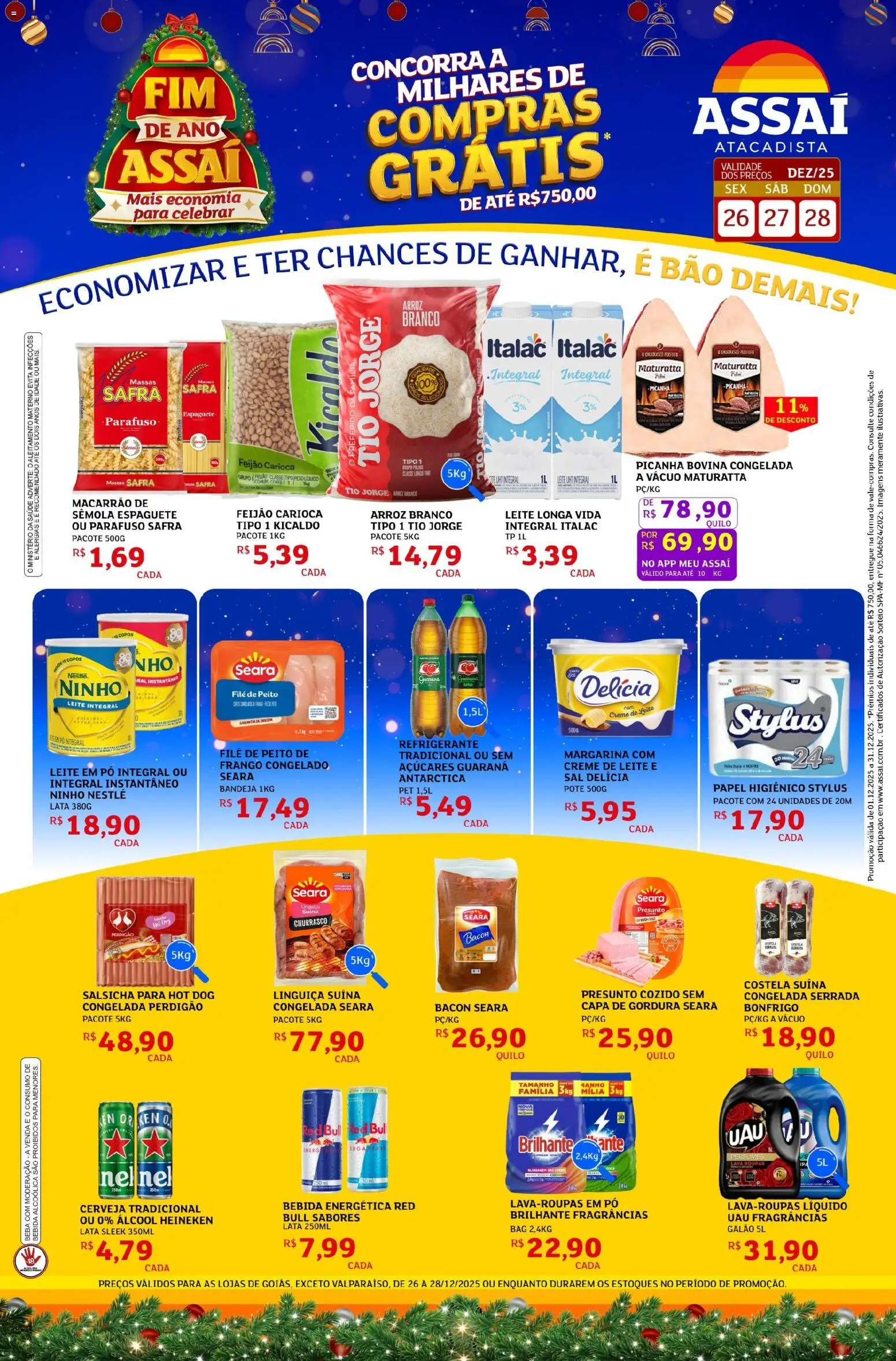 Assaí Atacadista Folheto - válido de 27.12.2025 | Página: 1 | Produtos: Feijão, Macarrão, Creme de leite, Margarina