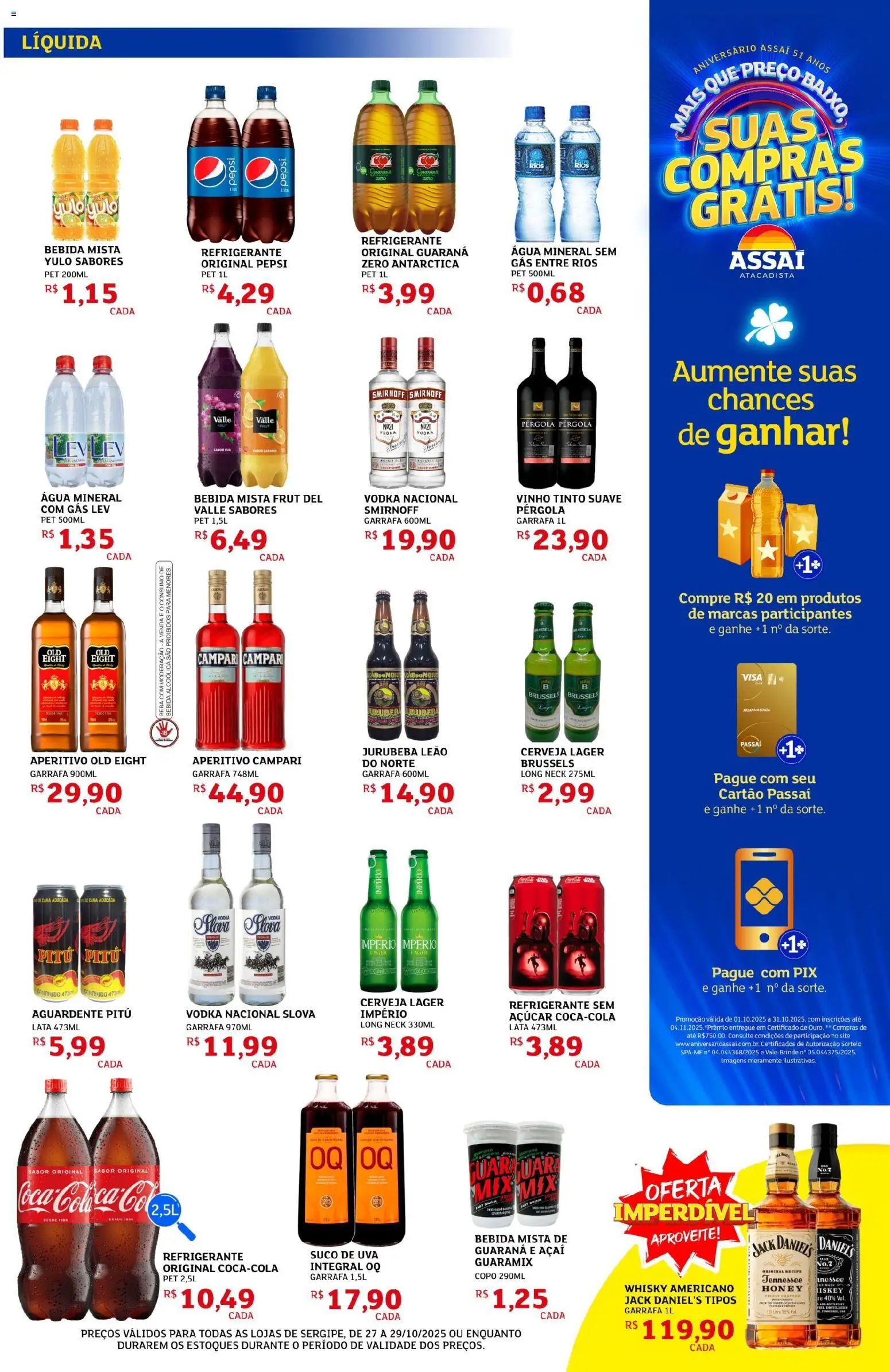 Assaí Atacadista Folheto - válido de 27.10.2025 | Página: 5 | Produtos: Suco, Vinho, Água mineral, Açúcar