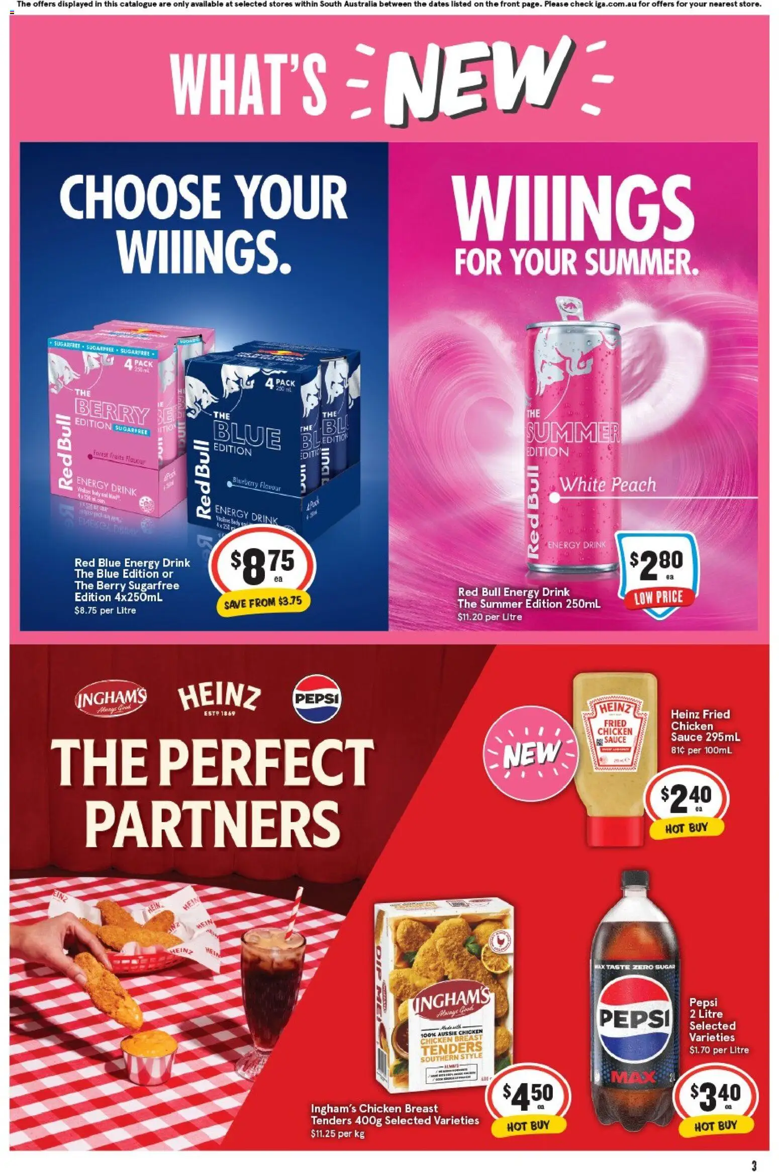 IGA catalogue - valid from 05.11.2025 | Page: 3 | Products: Energy drink, Pepsi, Sugar, Peach