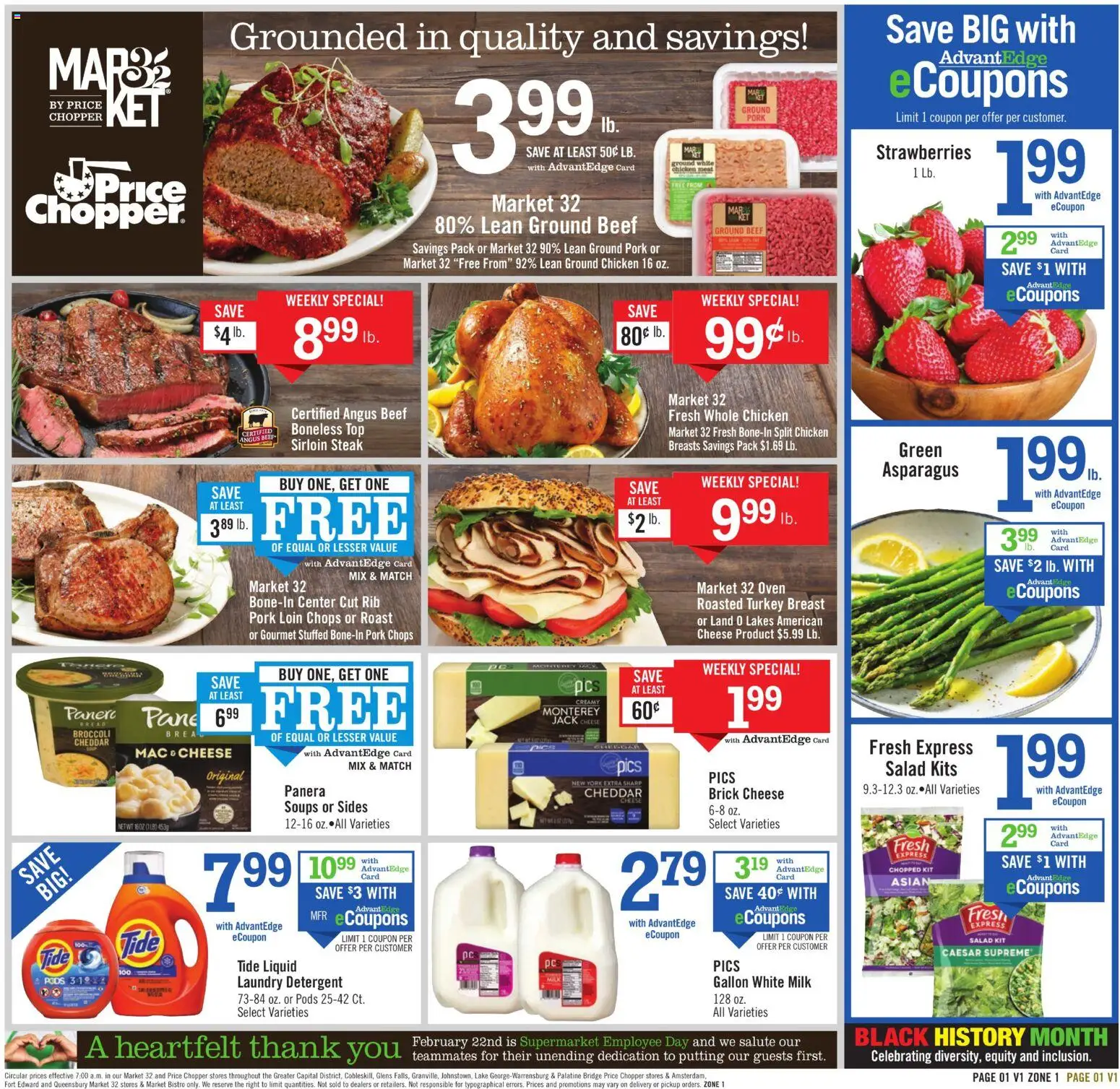 Price Chopper - Weekly Flyer - valid from 22.02.2026 | Page: 1 | Products: Chicken meat, Pork, Beef, Detergent