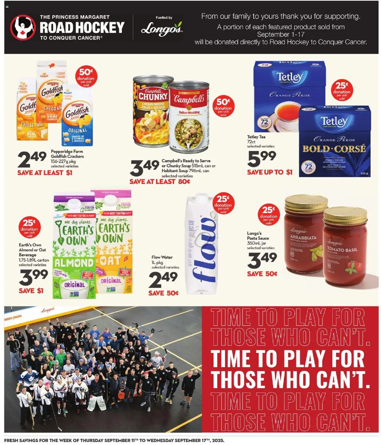 Longo's flyer valid from 11.09.2025 | Page: 6 | Products: Tea, Pasta, Cheese, Chicken