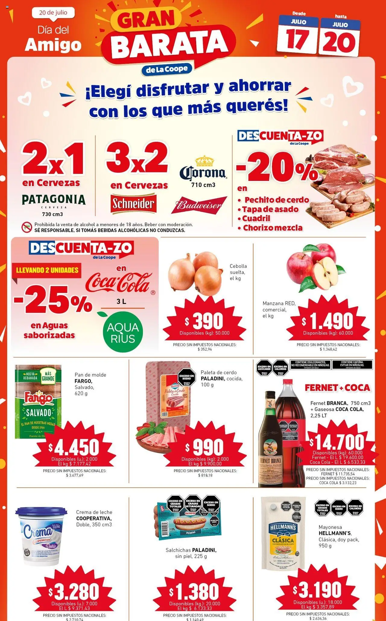 Cooperativa Obrera Gran Barata │ válido desde el 17.07.2025 | Página: 1 | Productos: Cebolla, Mayonesa, Fuente, Fernet