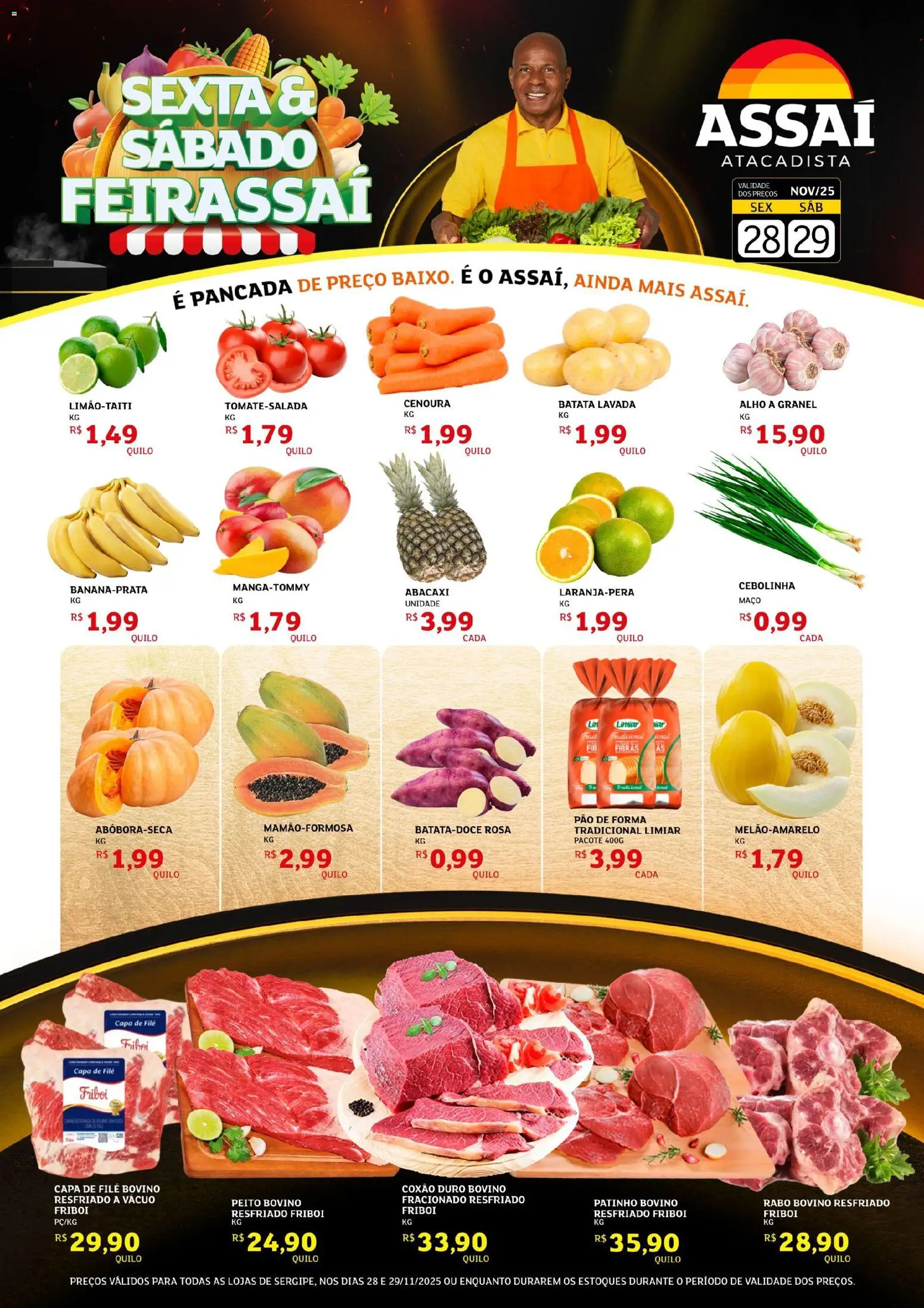 Assaí Atacadista Folheto - válido de 28.11.2025 | Página: 1 | Produtos: Abacaxi, Cenoura, Pão de forma, Batata