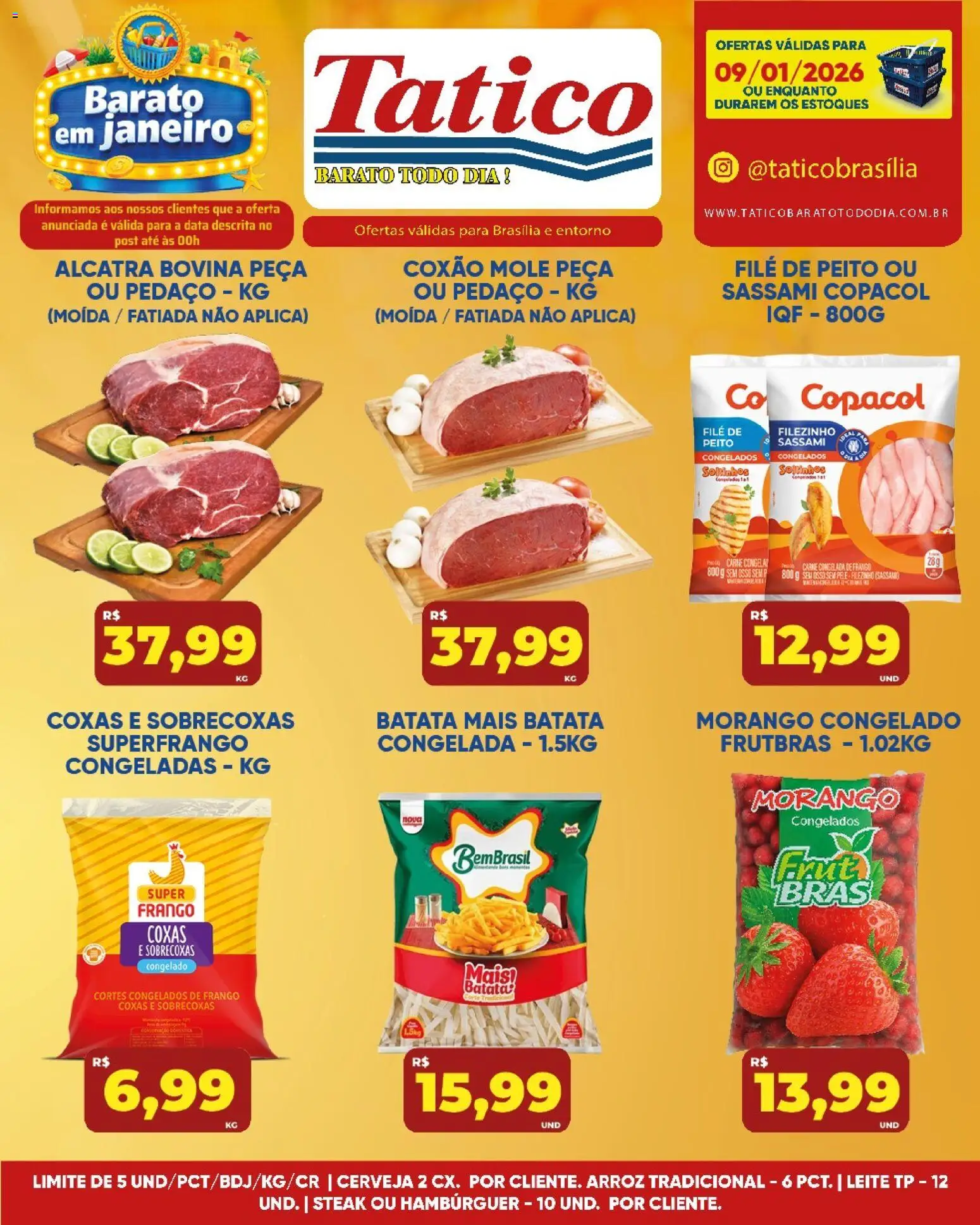 Tatico Folheto - válido de 09.01.2026 | Página: 12 | Produtos: Alcatra, Leite, Arroz, Carne