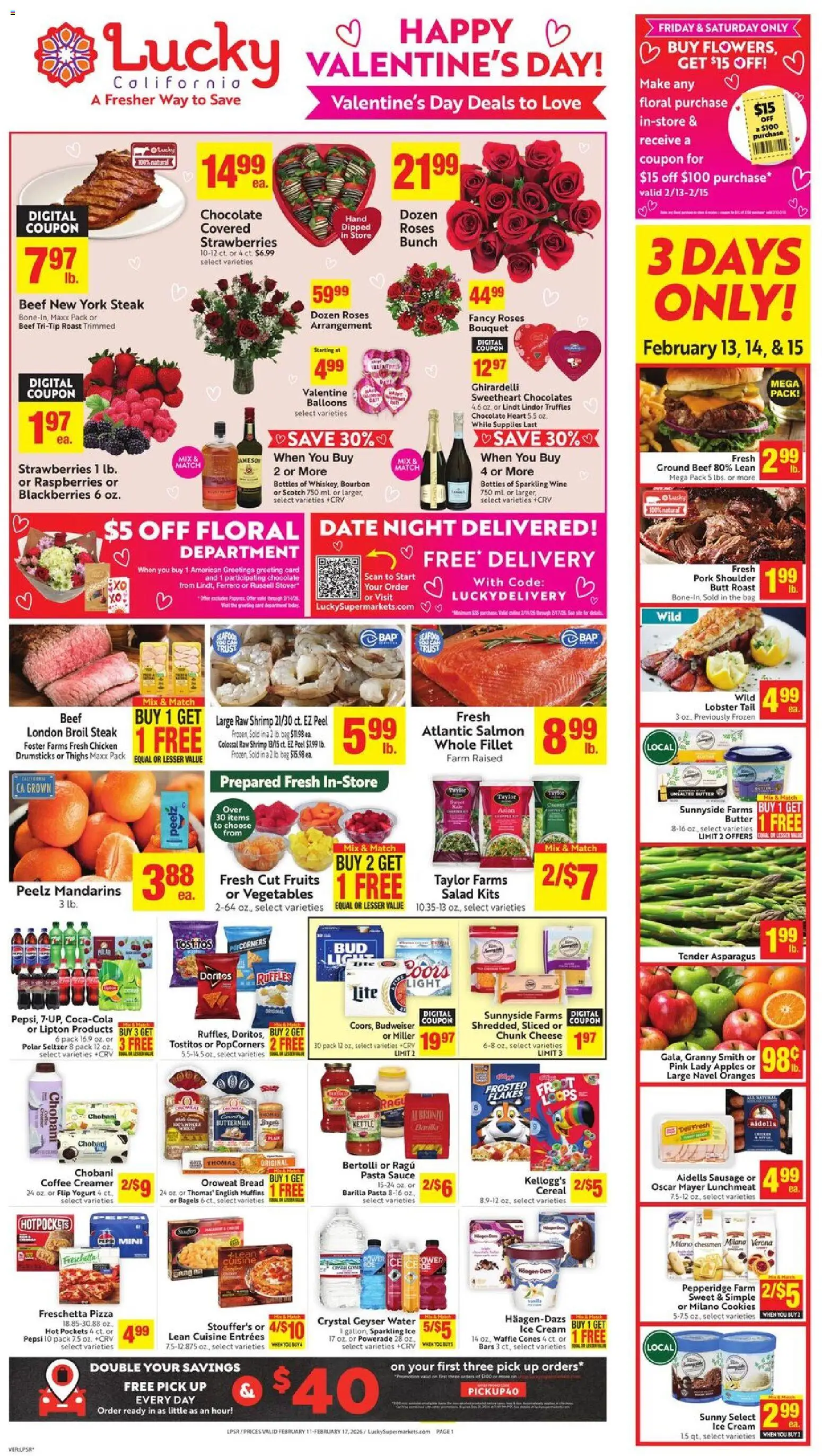Lucky Supermarkets Weekly - AK - valid from 11.02.2026 | Page: 1 | Products: Coffee, Ice cream, Vegetables, Sauce