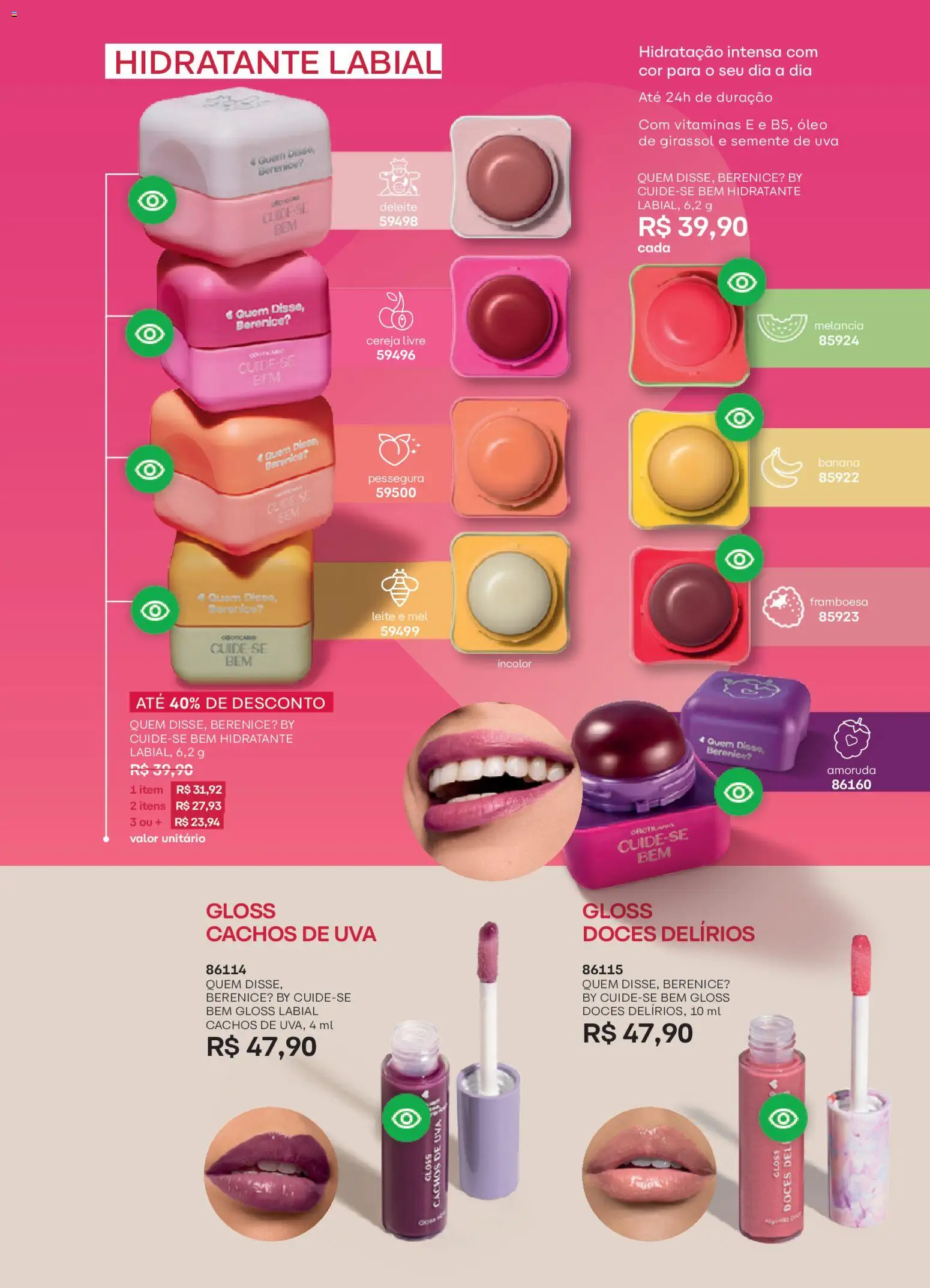 O Boticário Folheto - válido de 09.02.2026 | Página: 143 | Produtos: Cereja, Gloss labial, Leite, Óleo de girassol