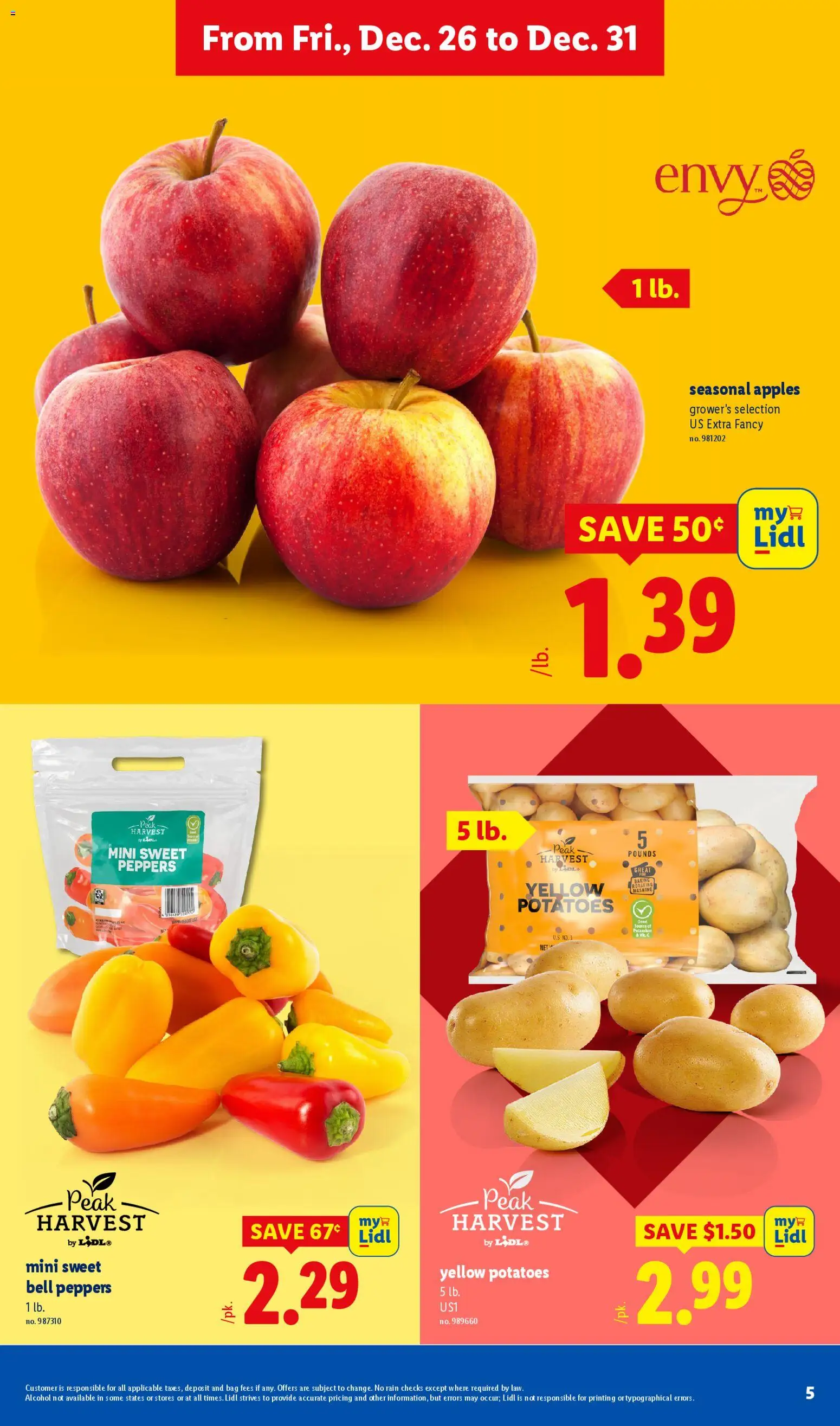 Lidl Weekly Ad - valid from 26.12.2025 | Page: 5 | Products: Peppers, Apples, Potatoes, Bag
