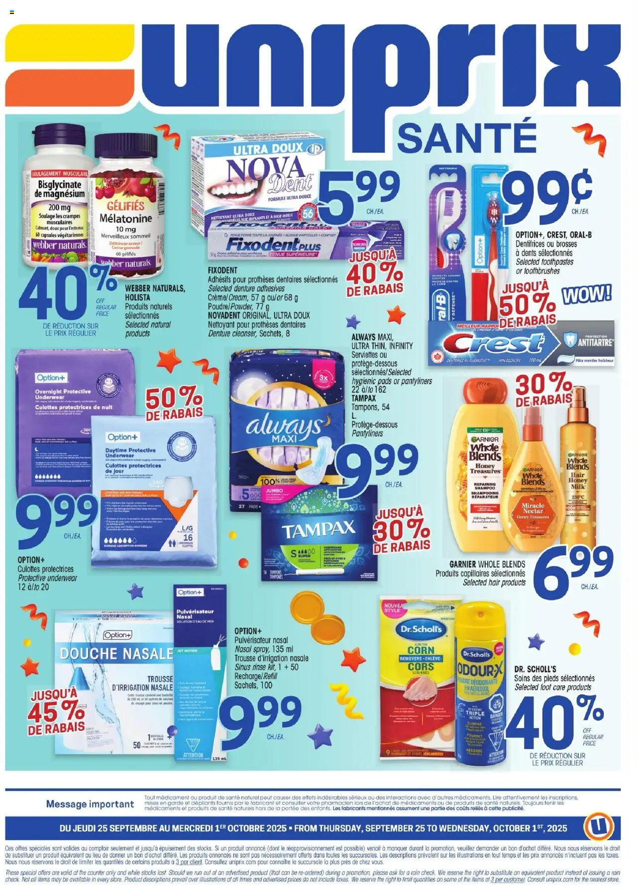 Uniprix flyer valid from 25.09.2025 | Page: 4 | Products: Shampoo, Milk, Underwear