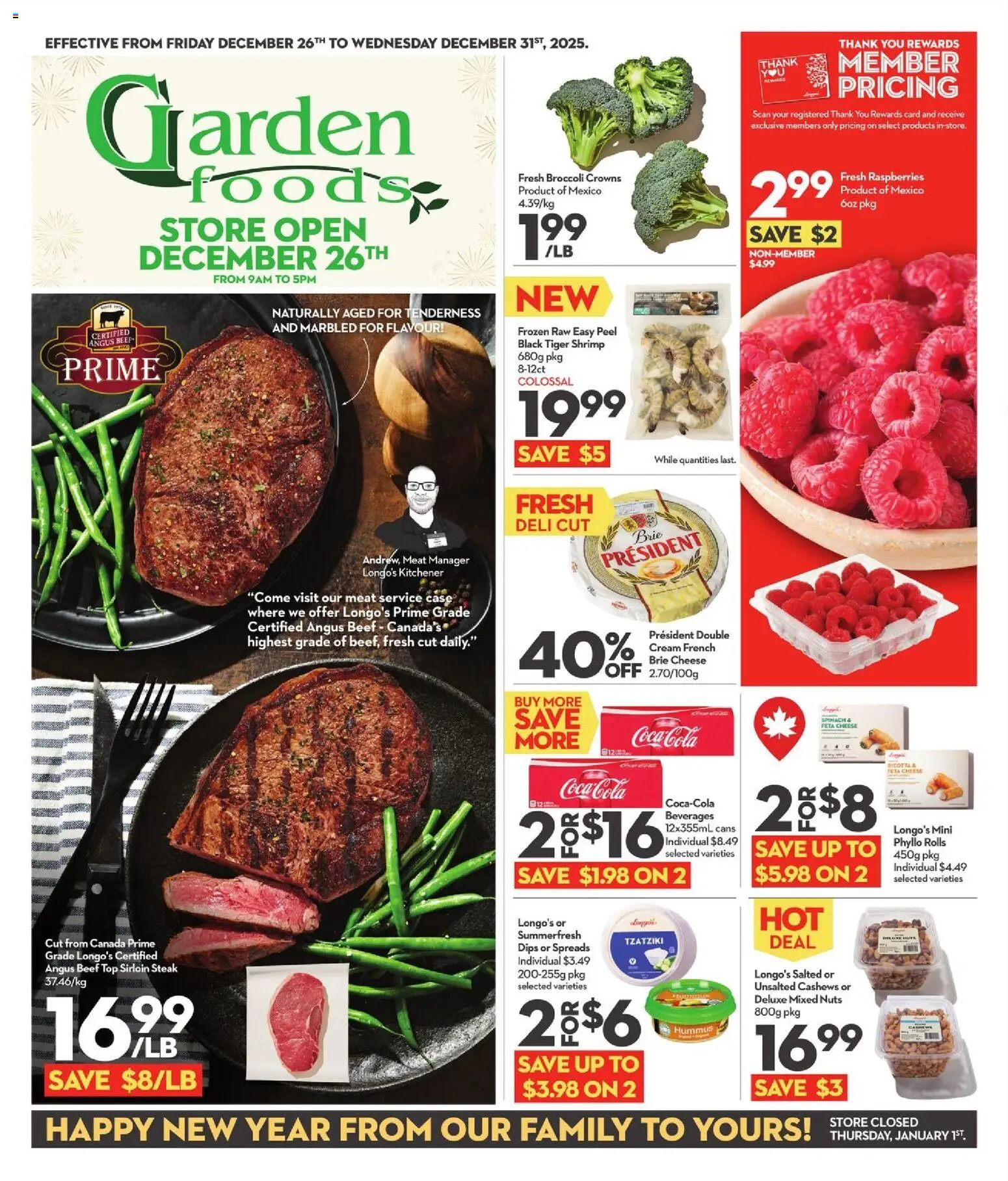 Longo's flyer valid from 26.12.2025 | Page: 1 | Products: Beef, Nuts, Case, Cheese