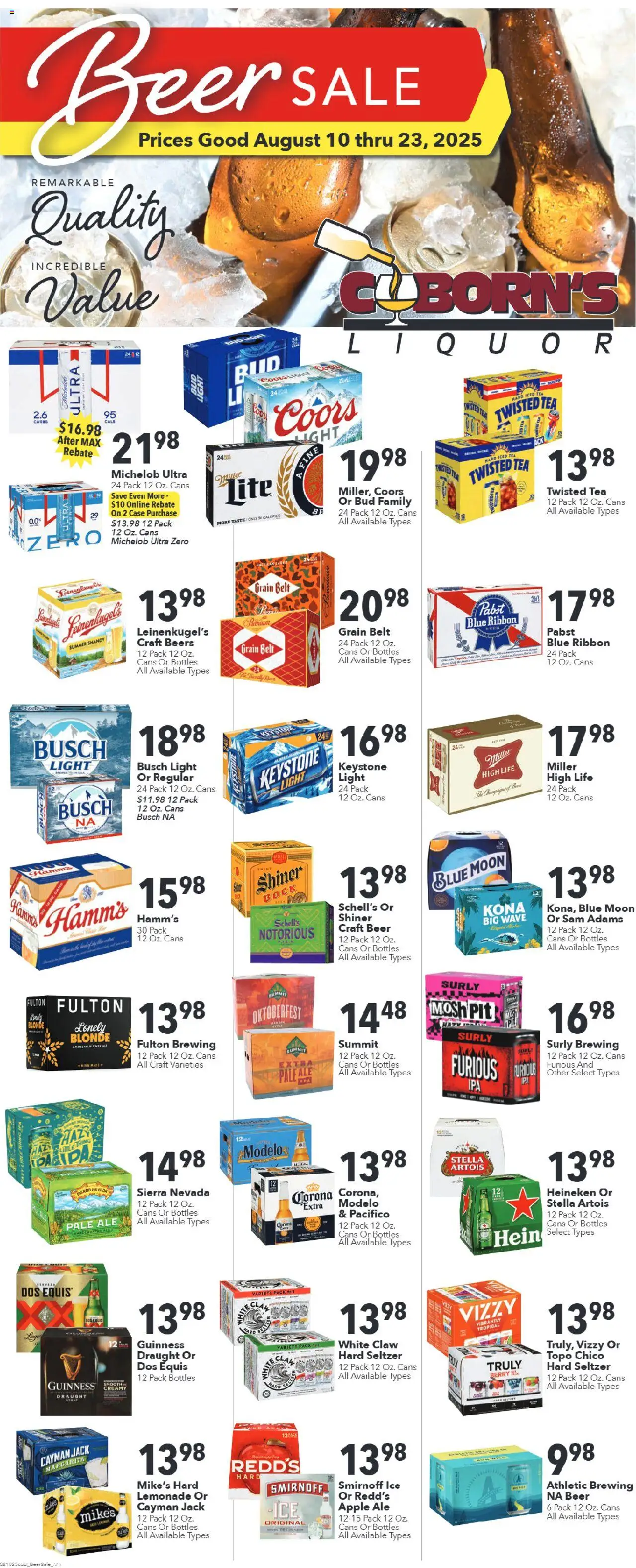 Coborn's Weekly Ad - valid from 10.08.2025 | Page: 2 | Products: Beer, Tea, Belt, Case