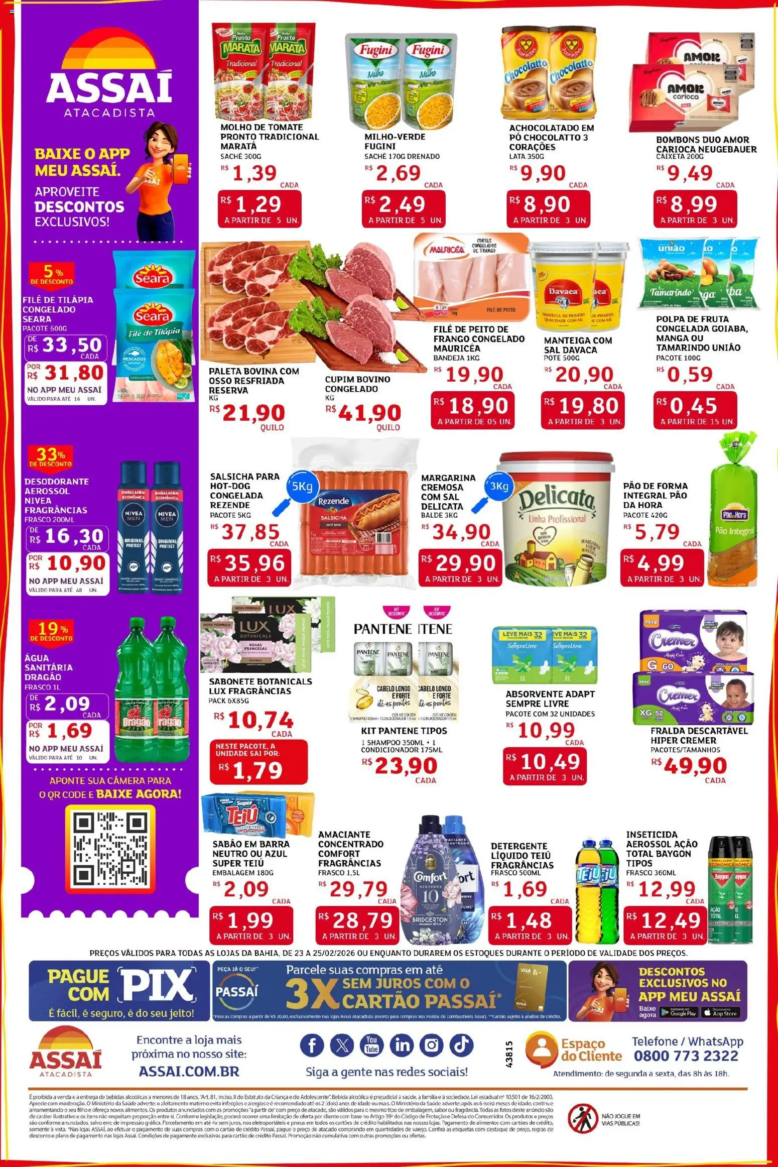 Assaí Atacadista Folheto - válido de 23.02.2026 | Página: 2 | Produtos: Pó, Manteiga, Pão de forma, Telefone