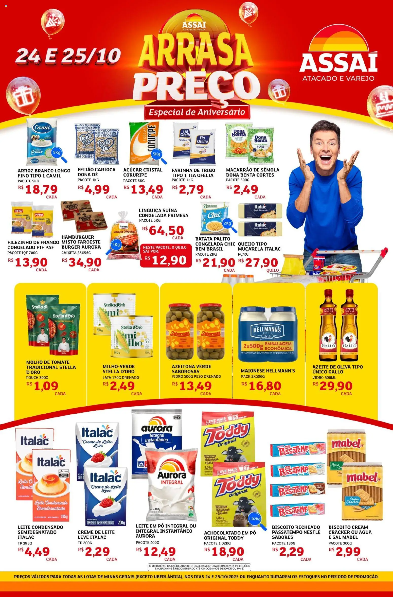 Assaí Atacadista Folheto - válido de 24.10.2025 | Página: 1 | Produtos: Leite integral, Linguiça, Queijo, Copos