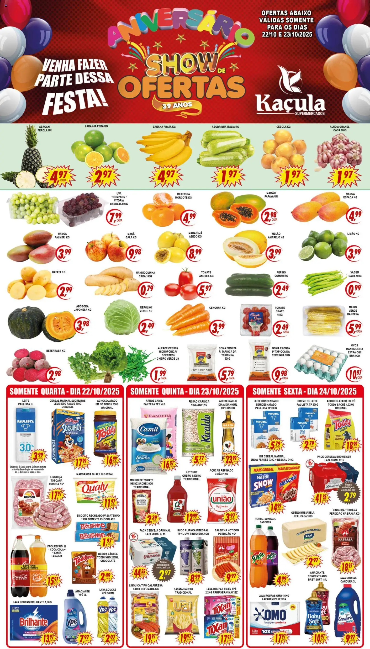 Kaçula Folheto - válido de 22.10.2025 | Página: 1 | Produtos: Maracujá, Mandioquinha, Tapioca, Bandeja