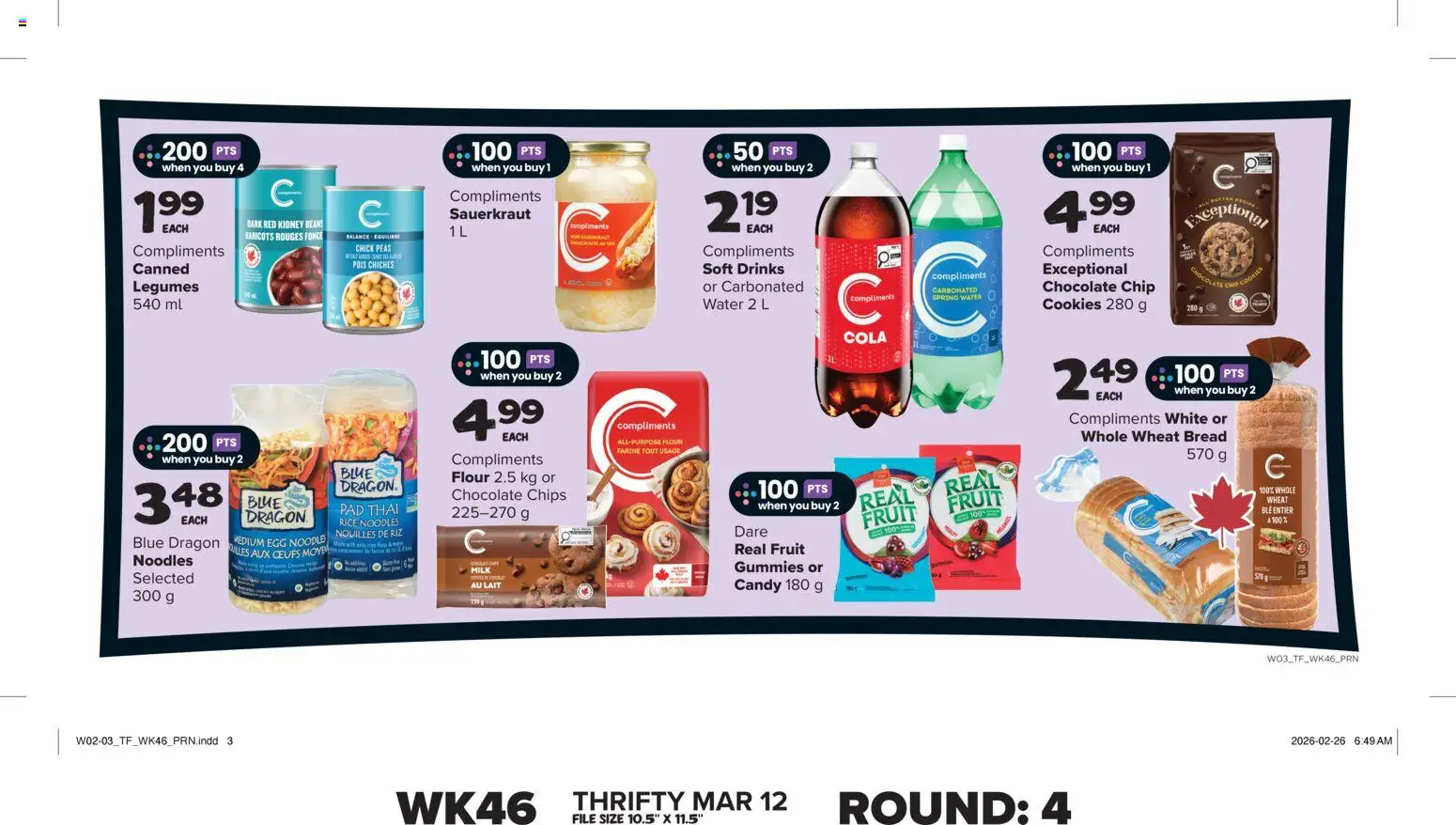 Thrifty Foods flyer valid from 12.03.2026 | Page: 11 | Products: Noodles, Chips, Bread, Chocolate