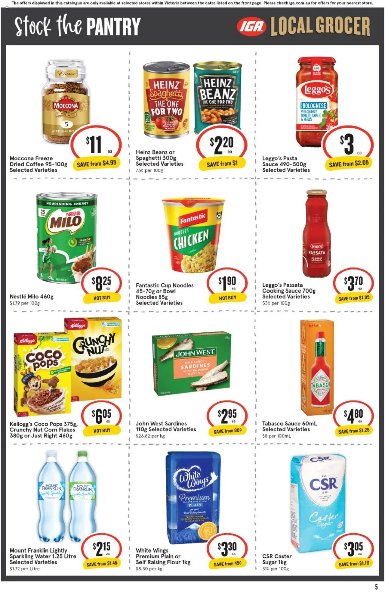 IGA catalogue - valid from 27.08.2025 | Page: 5 | Products: Pasta, Sardines, Garlic, Moccona