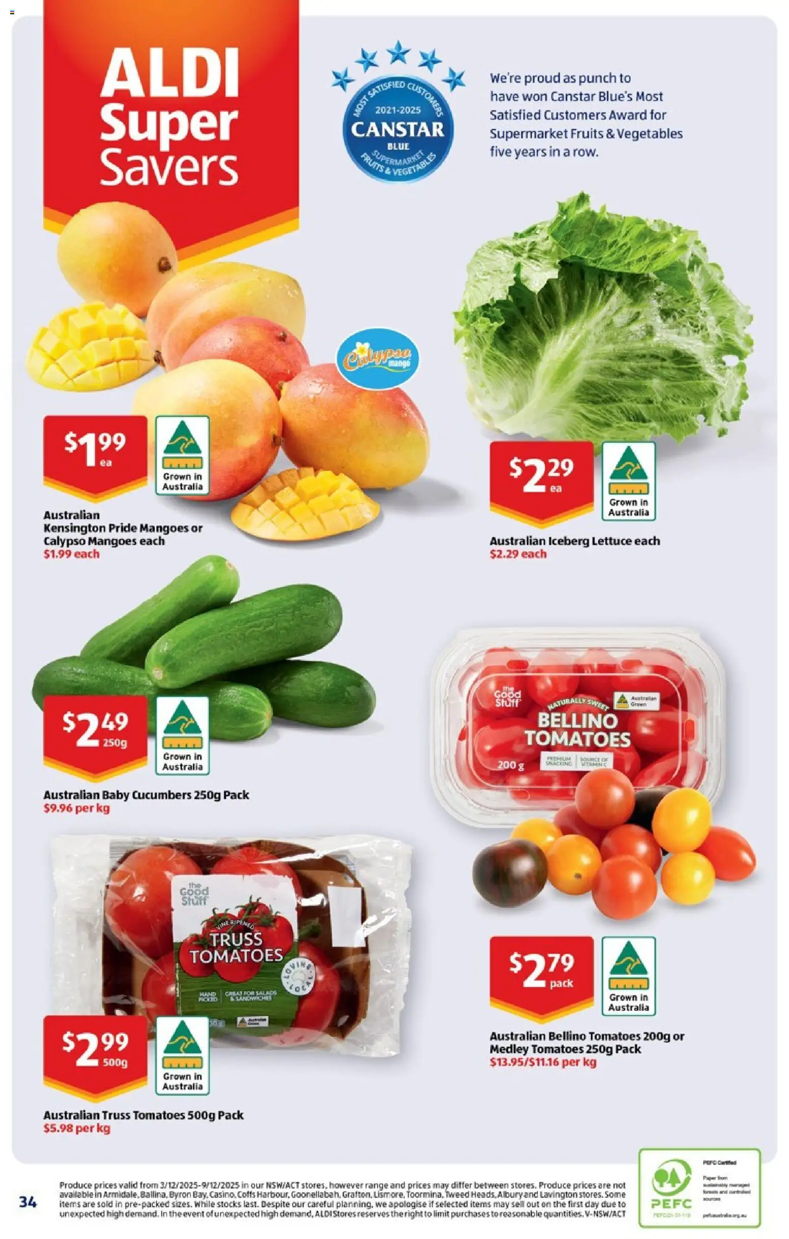 Aldi catalogue - valid from 10.12.2025 | Page: 34 | Products: Lettuce, Tomatoes, Vegetables, Fruits