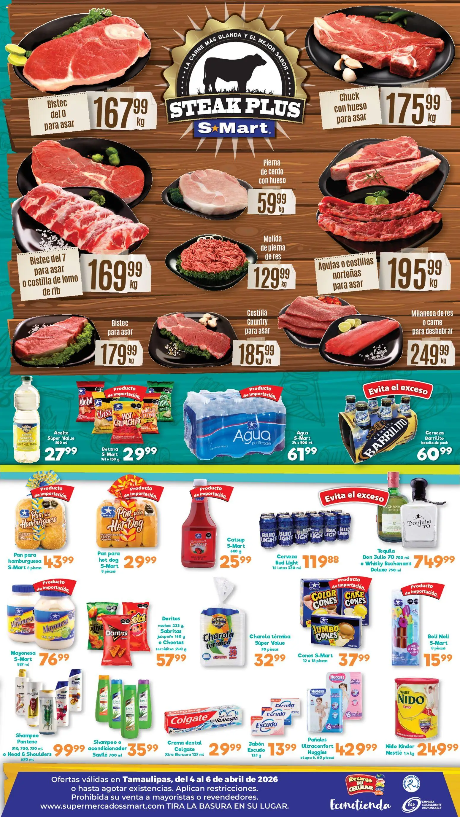 Nuevas ofertas de S-Mart válidas en toda la República Mexicana desde el 04.04.2026. ¡Encuentra las mejores ofertas en S-Mart folleto Reynosa! | Página: 2 | Productos: Milanesa, Pan, Tequila, Pañales