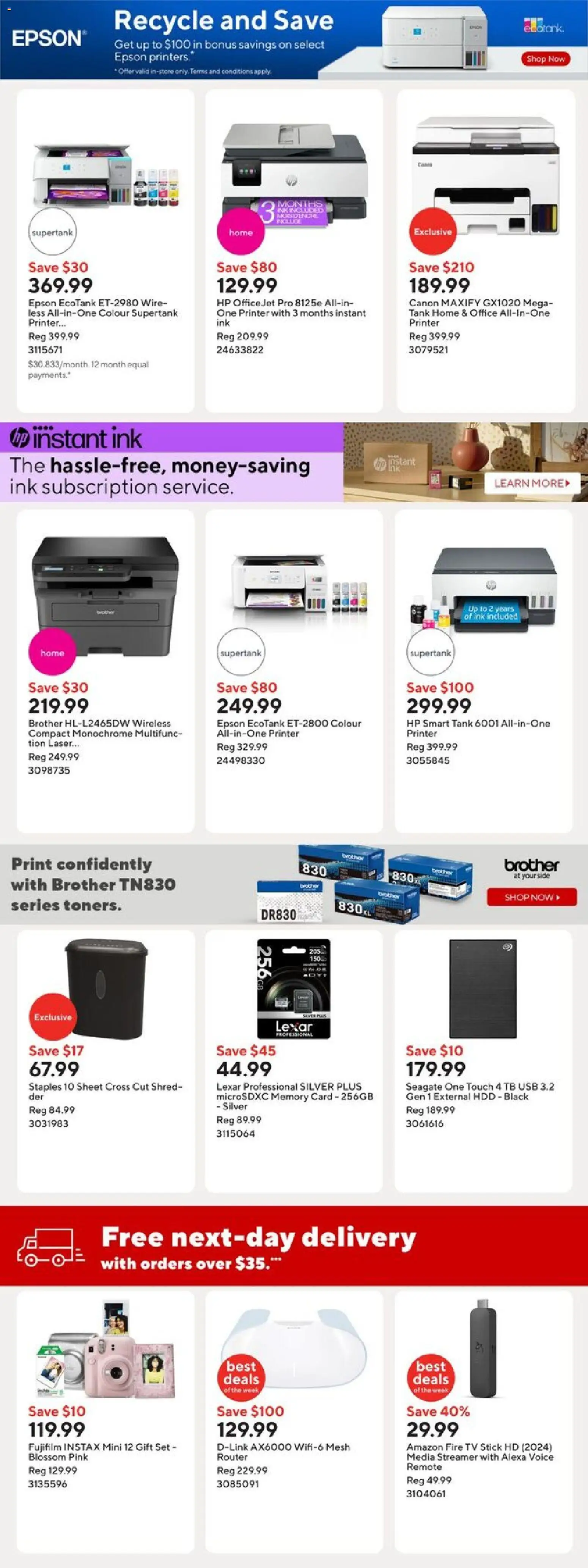 Staples flyer valid from 31.10.2025 | Page: 9 | Products: Printer, Tv, Memory card