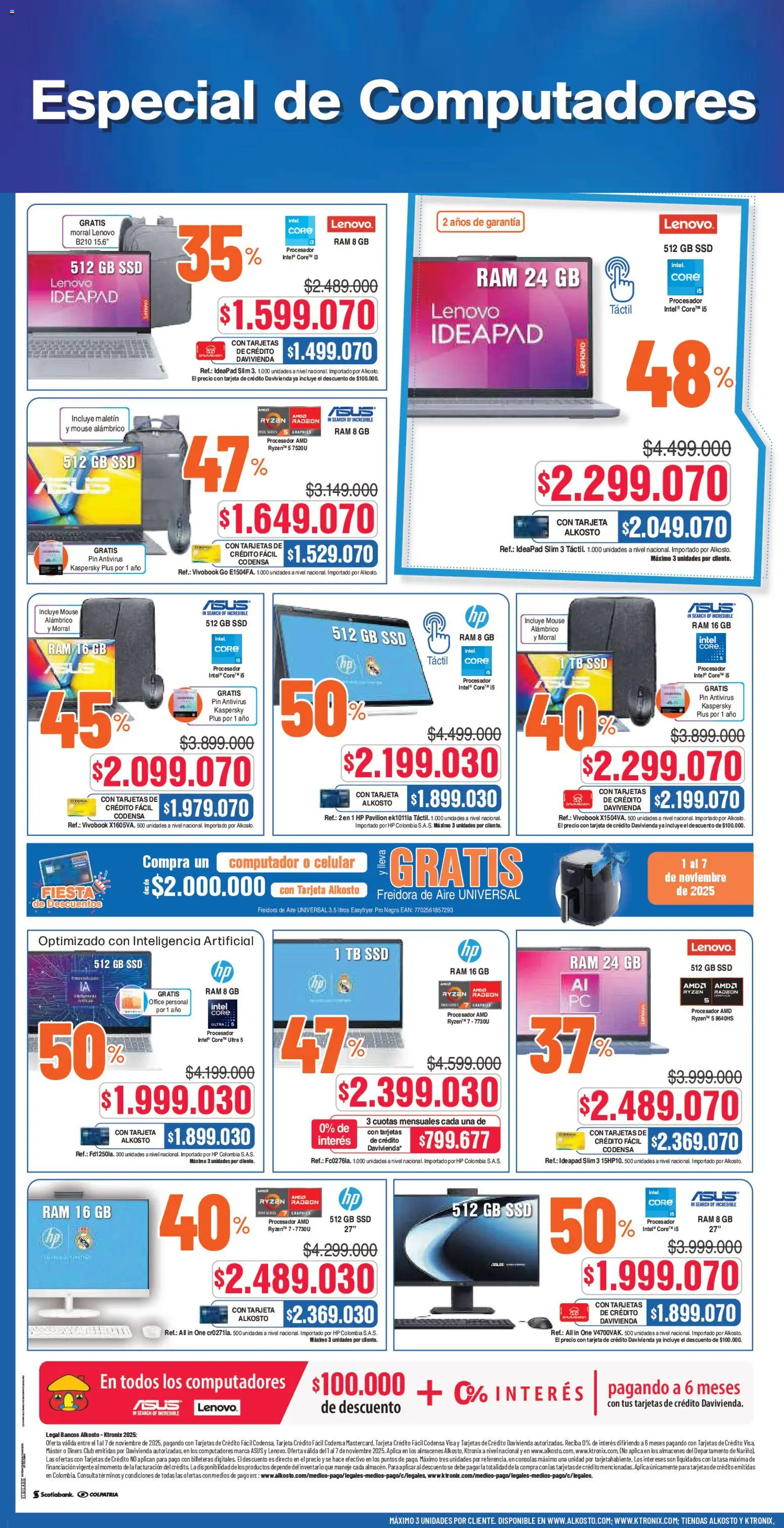 Alkosto revista - valida desde el 01.11.2025 | Página: 2 | Productos: Freidora de aire, Freidora, Maletin, Mouse