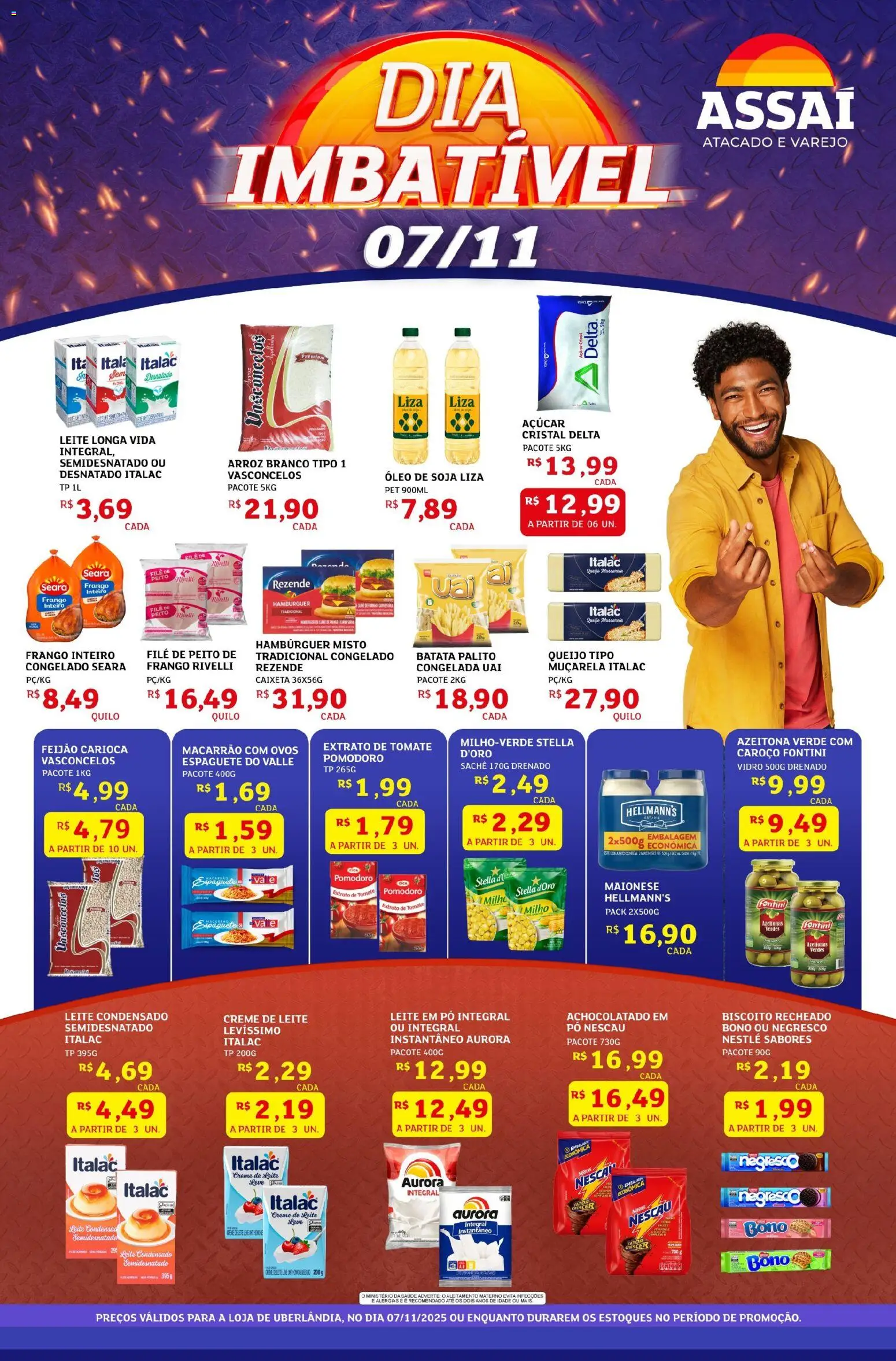 Assaí Atacadista Folheto - válido de 07.11.2025 | Página: 1 | Produtos: Espaguete, Muçarela, Creme de leite, Soja