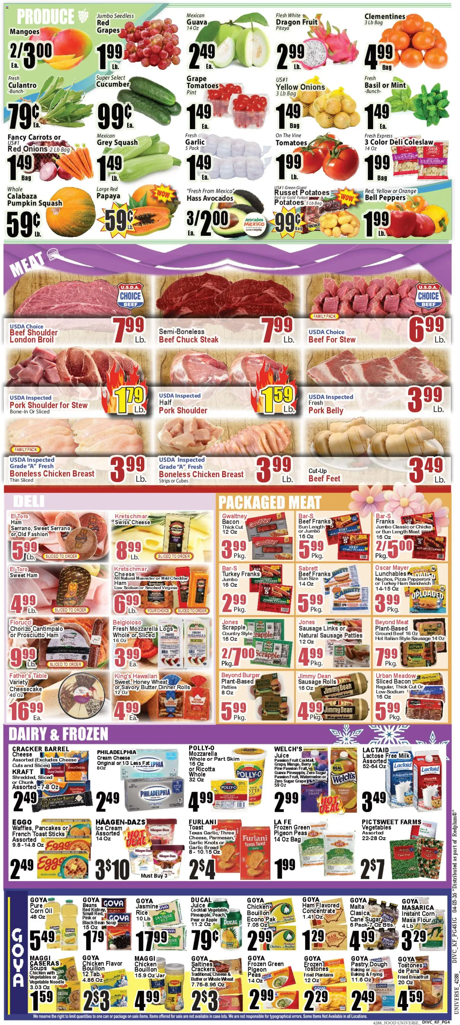 Food Universe Weekly Ad - valid from 03.04.2026 | Page: 4 | Products: Corn, Beef, Garlic, Bag
