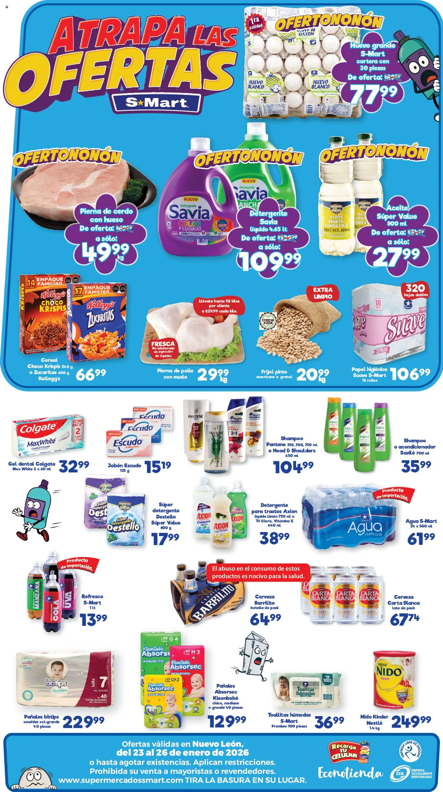 Nuevas ofertas de S-Mart válidas en toda la República Mexicana desde el 23.01.2026. ¡Encuentra las mejores ofertas en S-Mart folleto Monterrey! | Página: 2 | Productos: Agua, Cerdo, Botella, Jabón