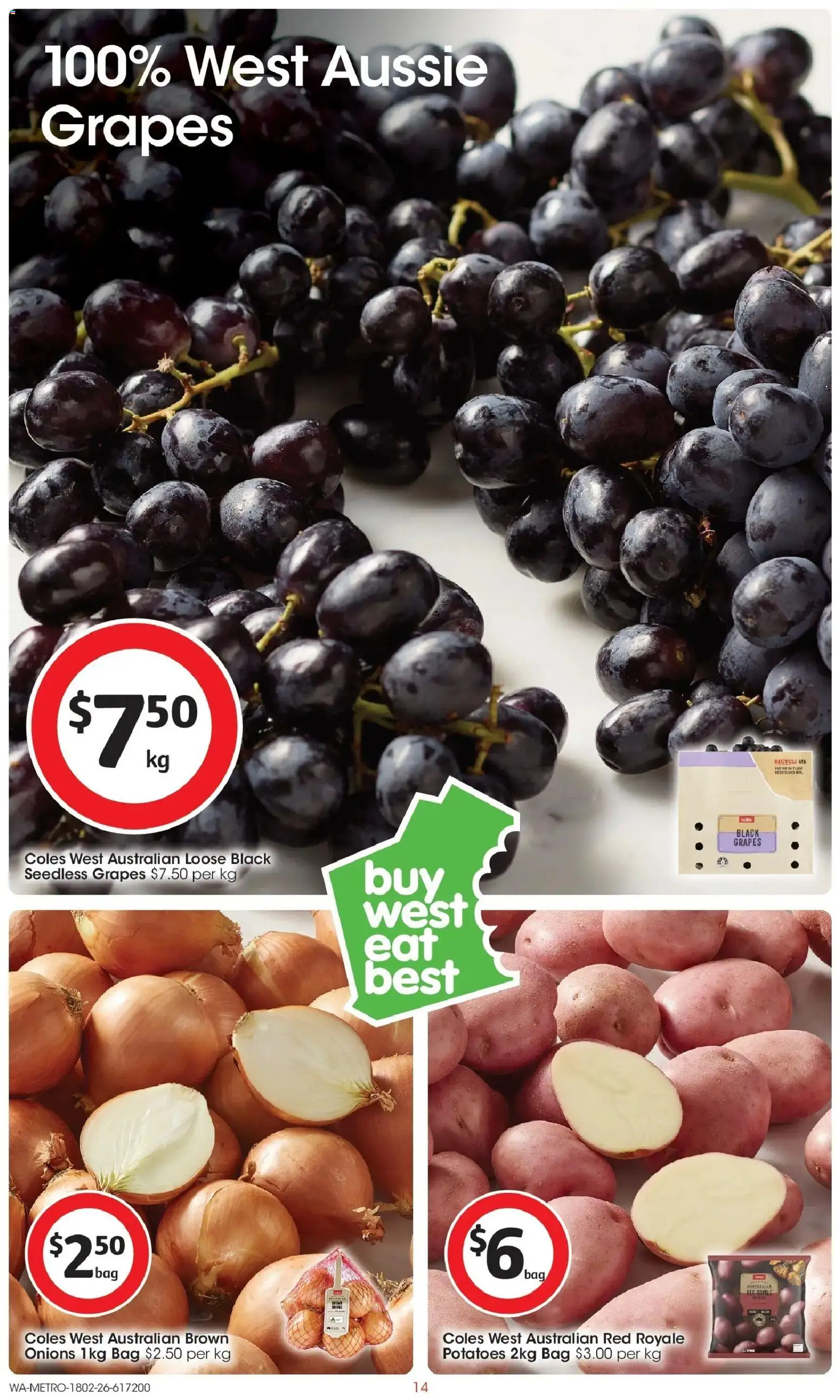 Coles catalogue - valid from 18.02.2026 | Page: 14 | Products: Potatoes, Onions, Grapes, Bag