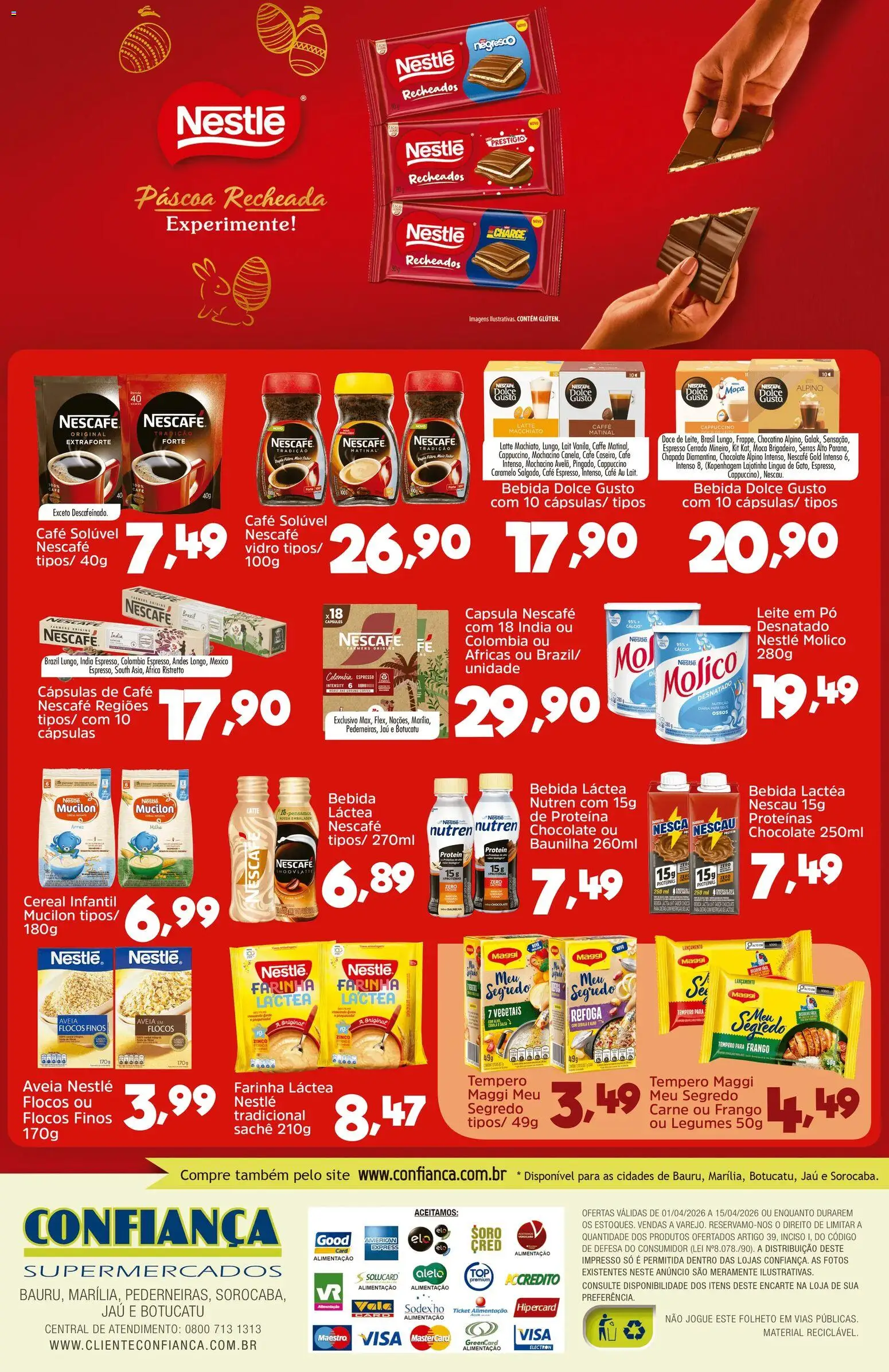 Confiança Folheto - válido de 01.04.2026 | Página: 2 | Produtos: Farinha láctea, Carne, Frango, Café solúvel