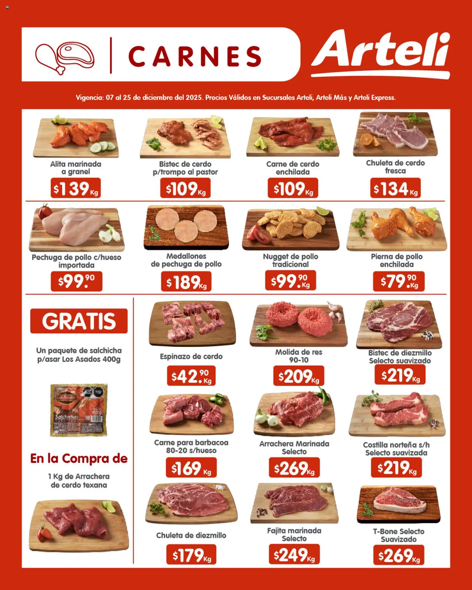 Nuevas ofertas de Arteli válidas en toda la República Mexicana desde el 07.12.2025. ¡Encuentra las mejores ofertas en Arteli folleto Quincenal! | Página: 9 | Productos: Pollo, Salchicha, Cerdo, Res