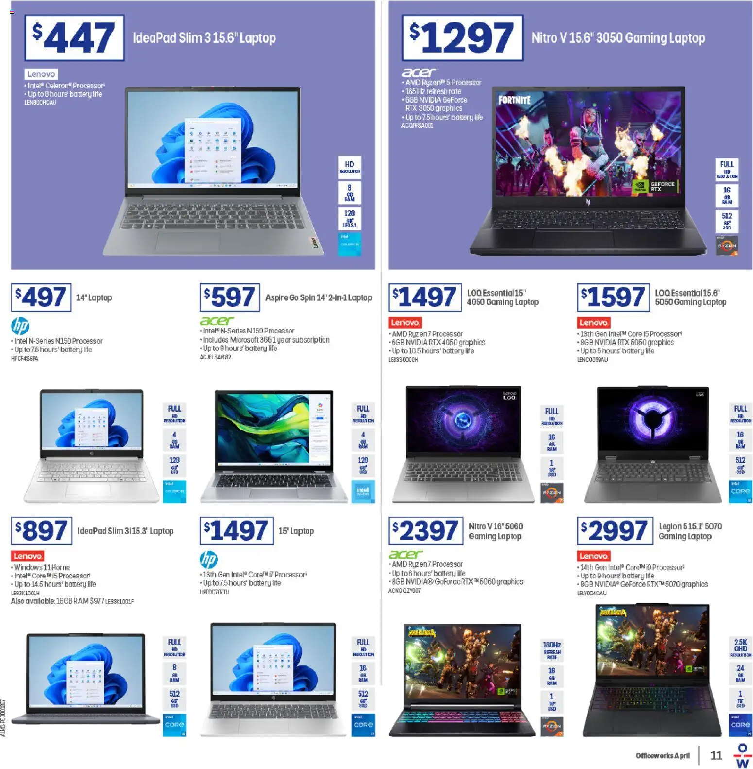 Officeworks catalogue - valid from 31.03.2026 | Page: 11 | Products: Battery, Laptop