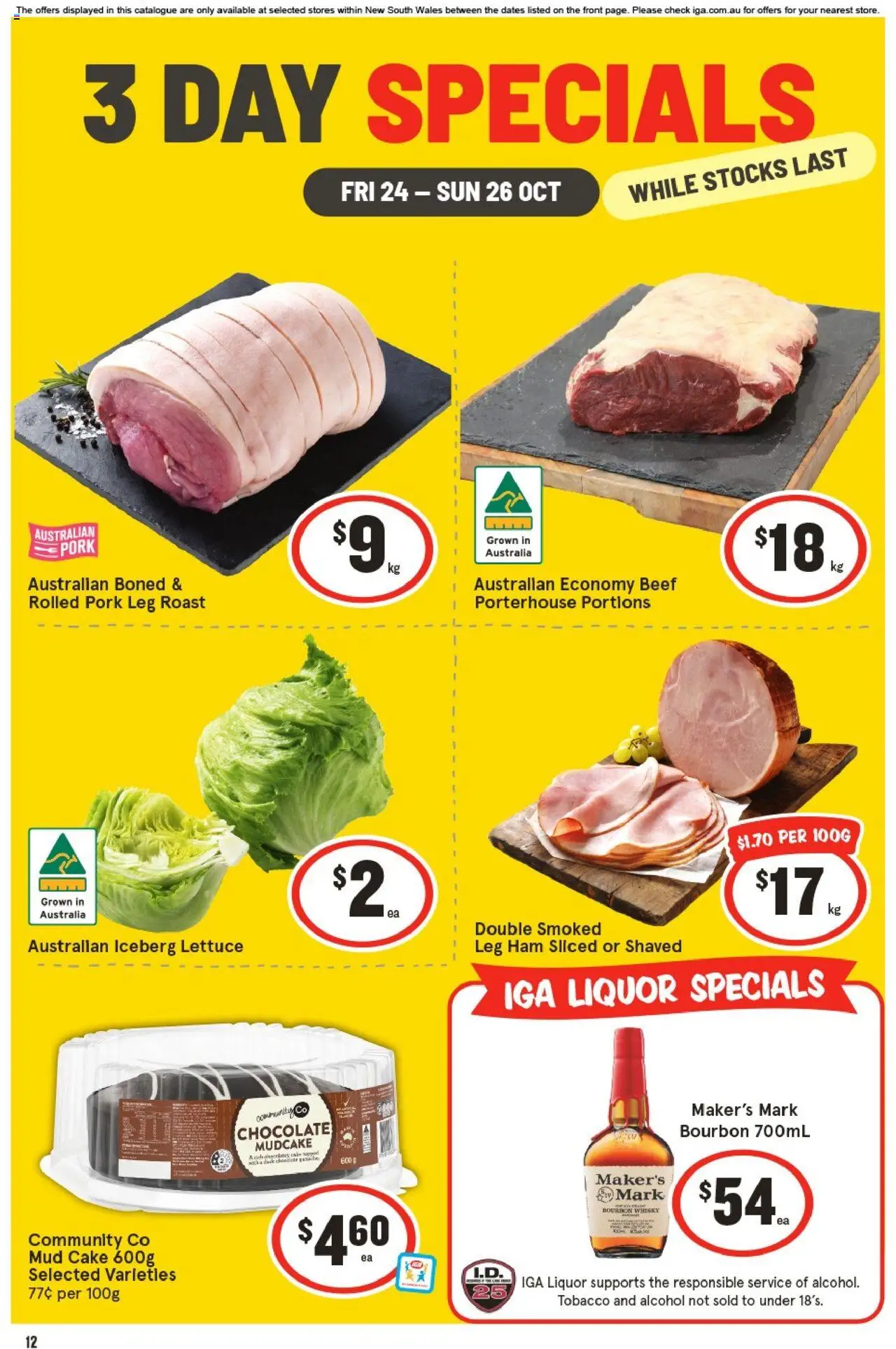 IGA catalogue - valid from 24.10.2025 | Page: 1 | Products: Chocolate, Pork, Lettuce, Bourbon