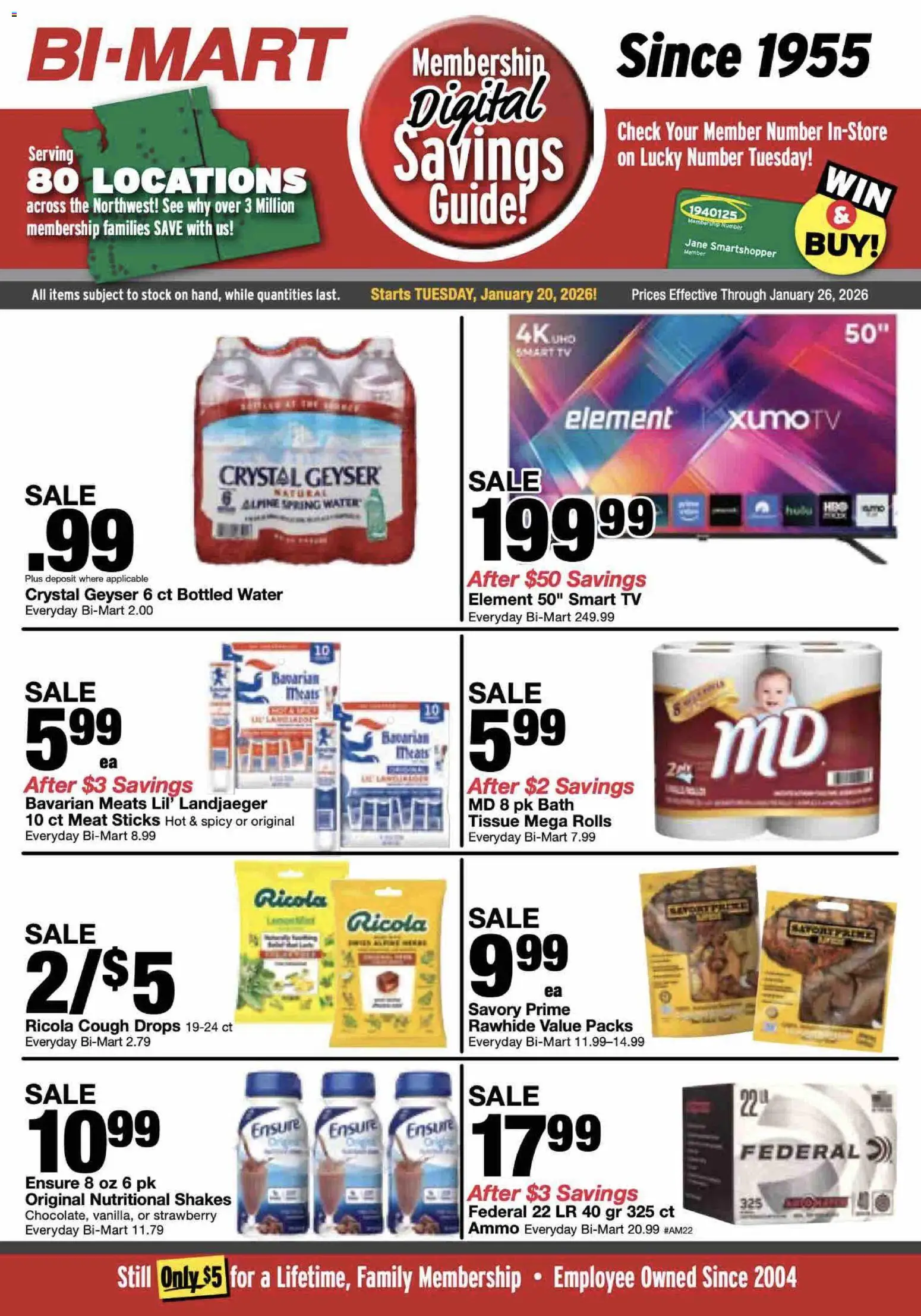 Bi-Mart Weekly Ad - valid from 20.01.2026 | Page: 1 | Products: Bath, Water, Tv, Ammo