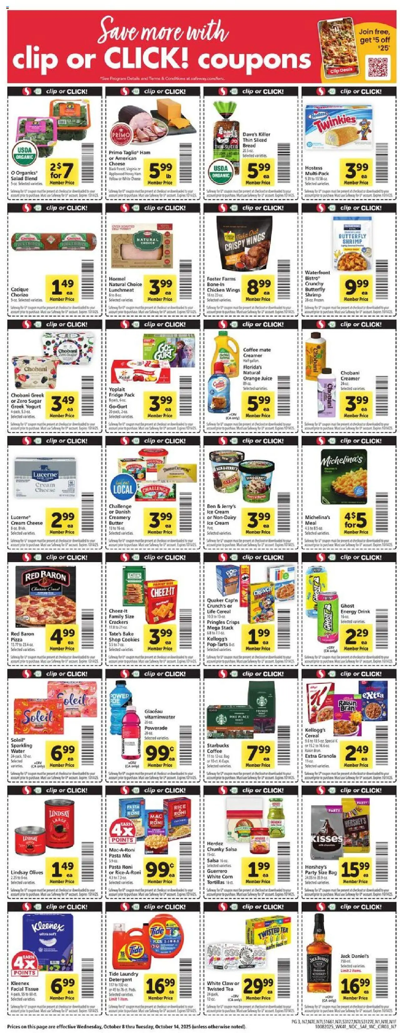 Safeway Weekly Ad - valid from 08.10.2025 | Page: 3 | Products: Cheese, Pizza, Detergent, Pasta