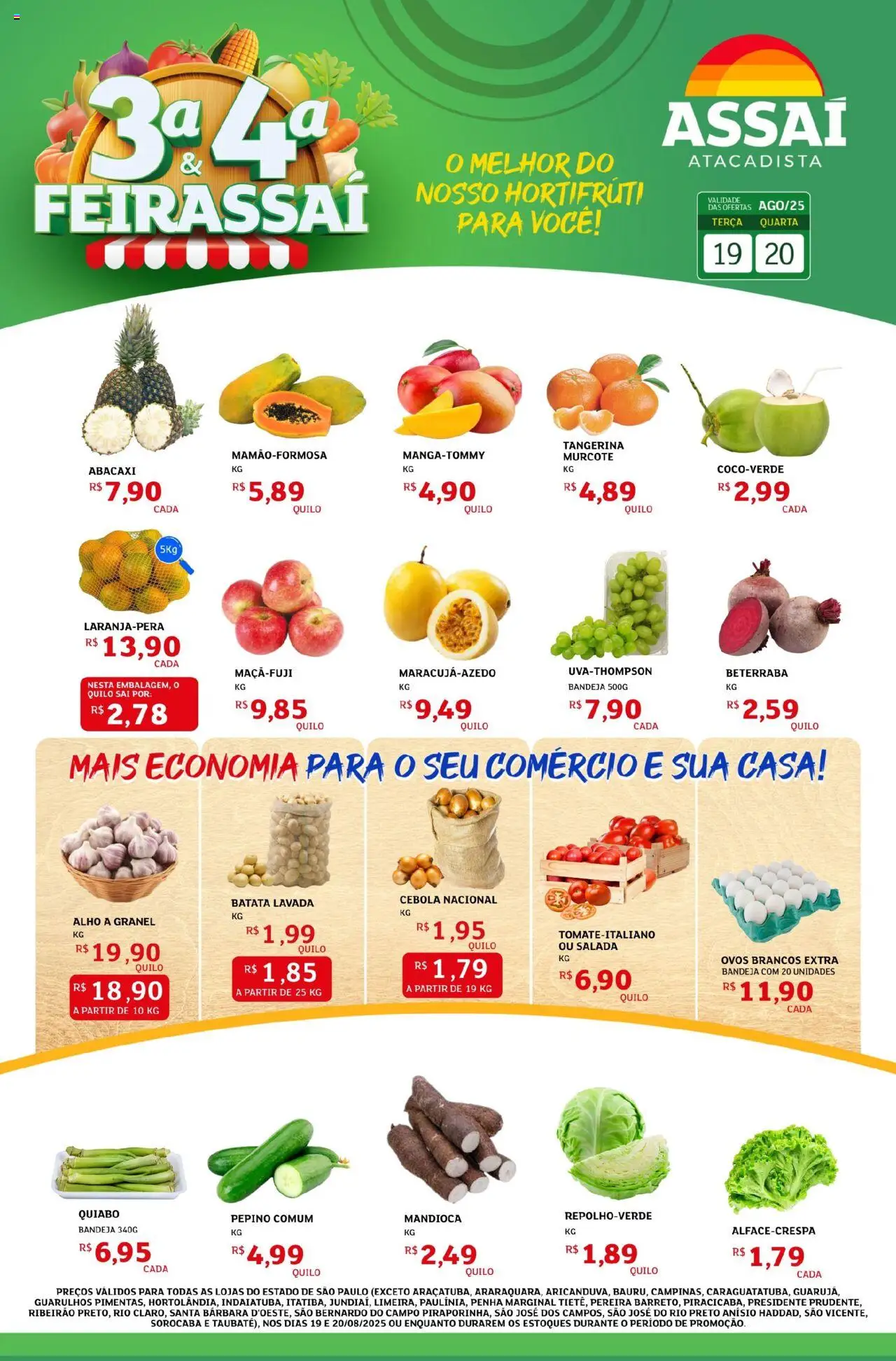 Assaí Atacadista Folheto - válido de 19.08.2025 | Página: 1 | Produtos: Cebola, Quiabo, Bandeja, Batata