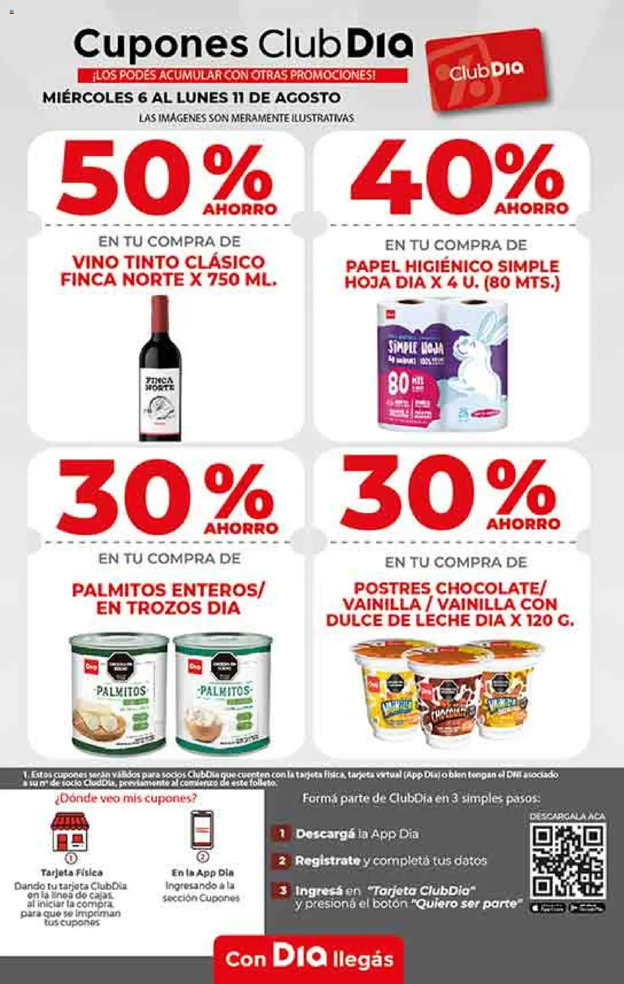 Supermercado DIA Ofertas │ válido desde el 06.08.2025 | Página: 6 | Productos: Papel higiénico, Leche, Palmitos, Vino