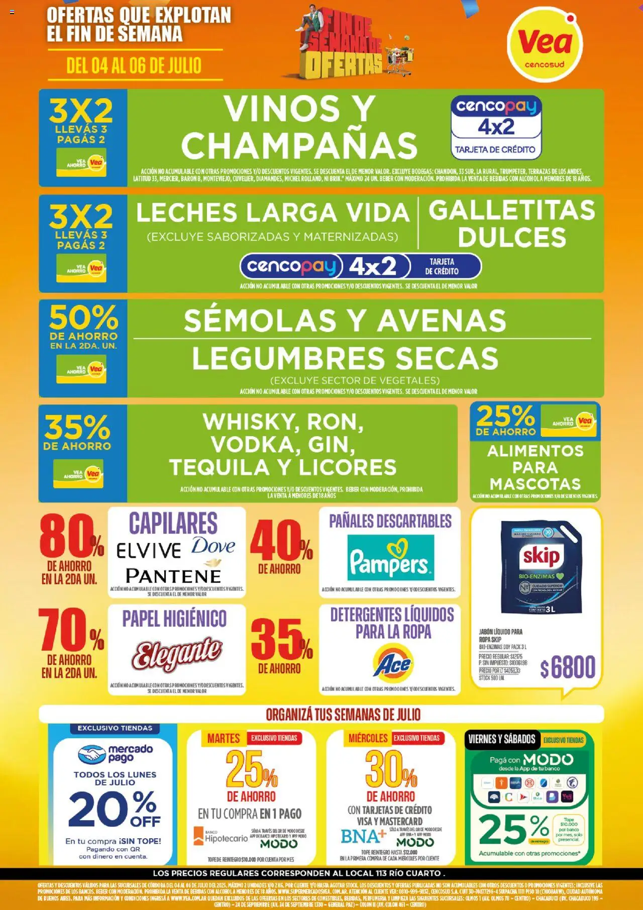 Vea - Ofertas fin de semana Córdoba │ válido desde el 04.07.2025 | Página: 1 | Productos: Galletitas, Jabón, Ropa, General