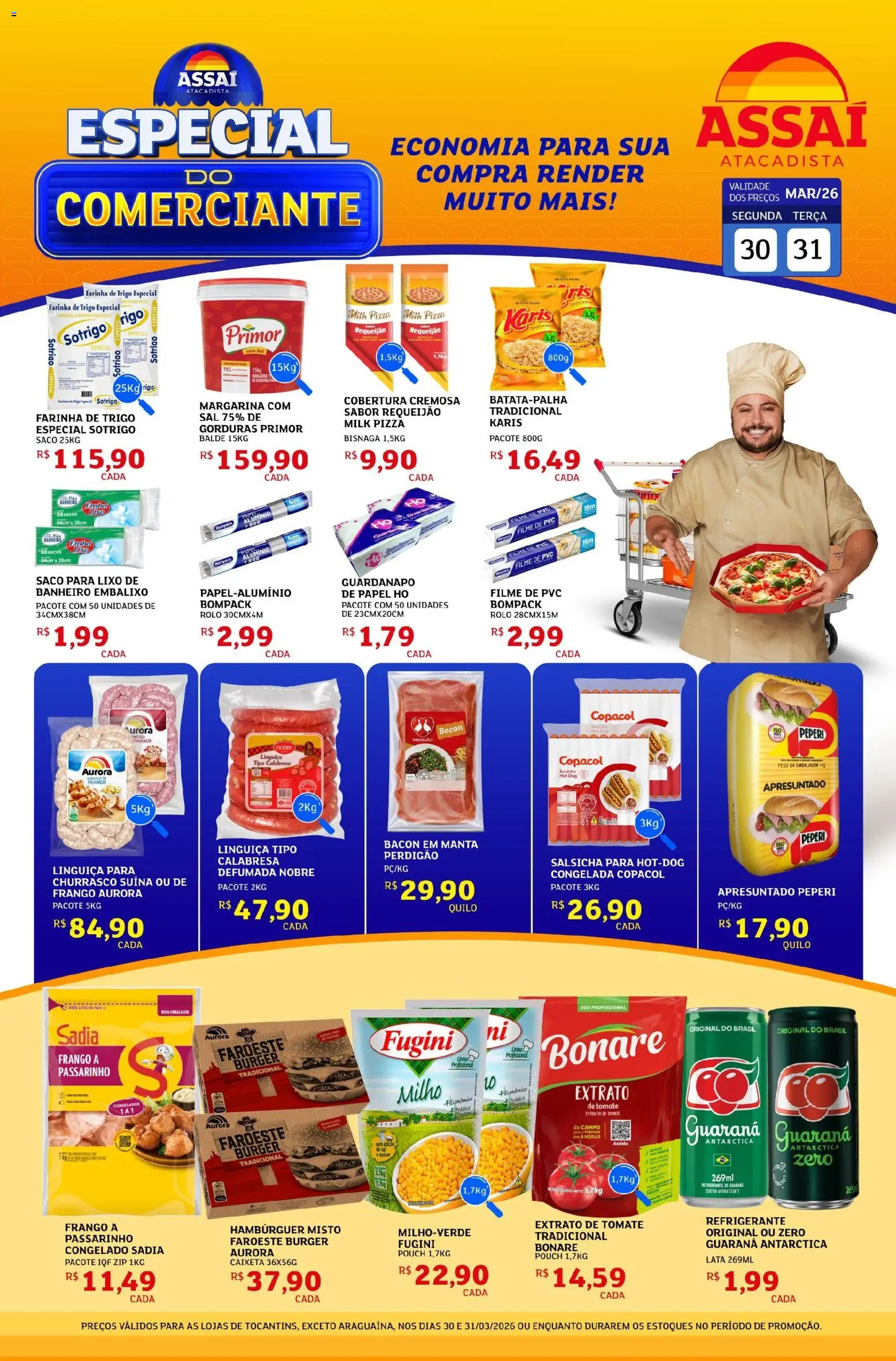 Assaí Atacadista Folheto - válido de 30.03.2026 | Página: 1 | Produtos: filme de PVC, Salsicha, Batata palha, Batata