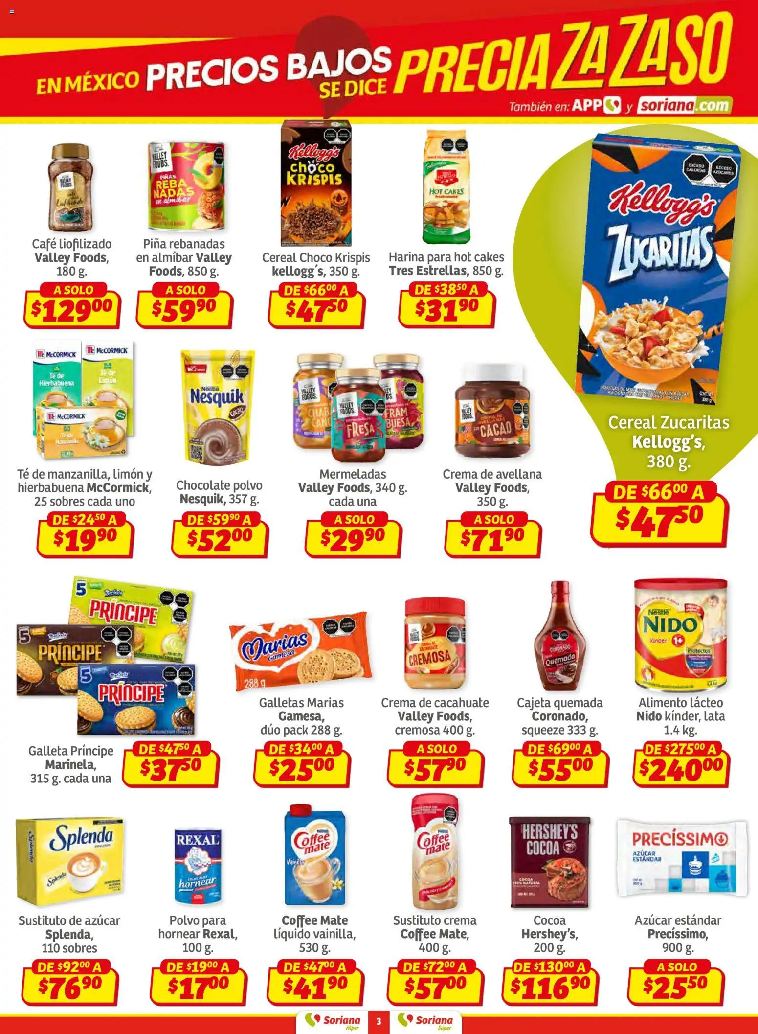 Nuevas ofertas de Soriana válidas en toda la República Mexicana desde el 26.02.2026. ¡Encuentra las mejores ofertas en Soriana - Preciazazaso Híper: Valle de México! | Página: 3 | Productos: Fresa, Crema, Limón, Té