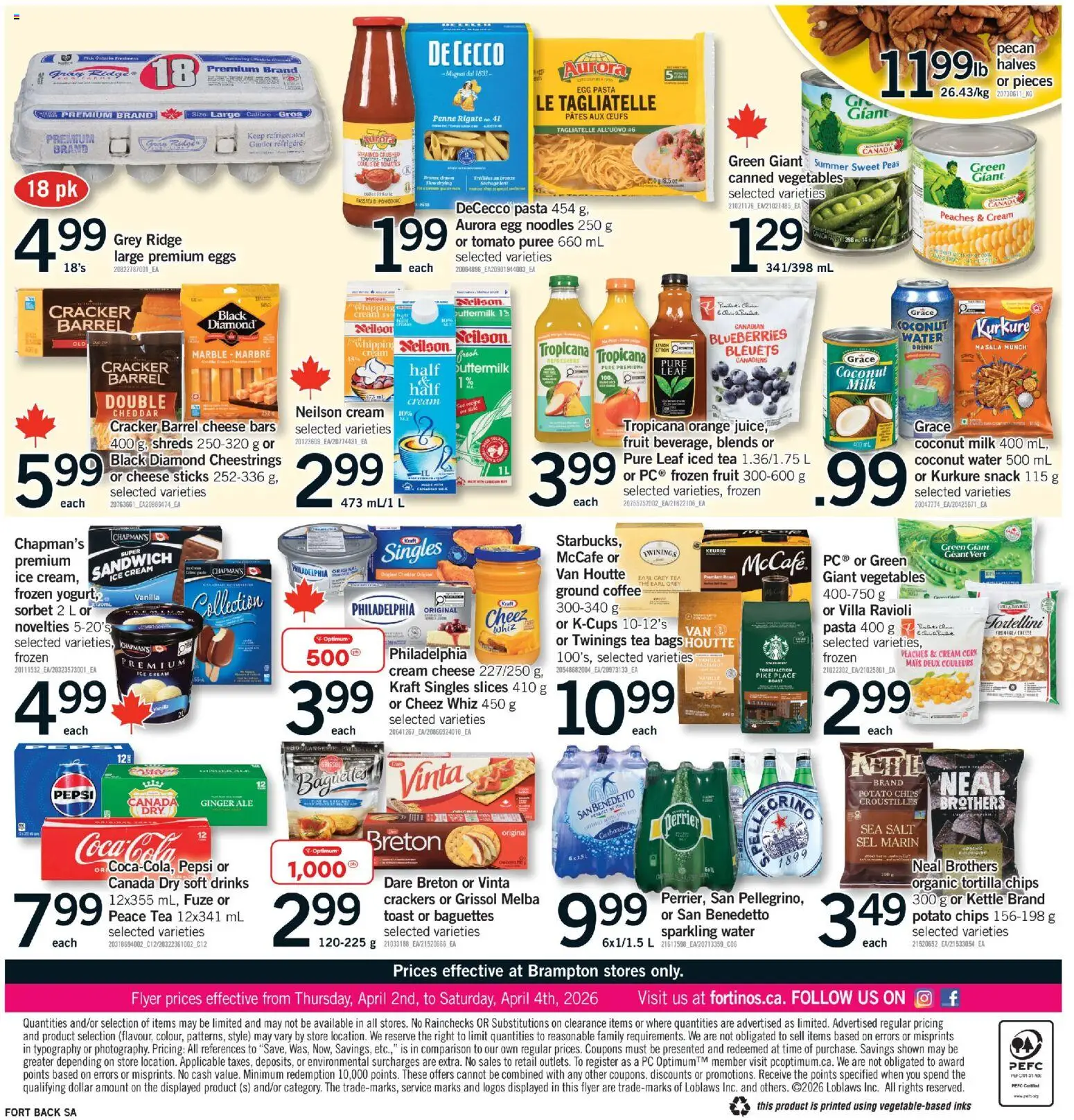 Fortinos flyer valid from 02.04.2026 | Page: 2 | Products: Noodles, Pasta, Cheese, Coffee