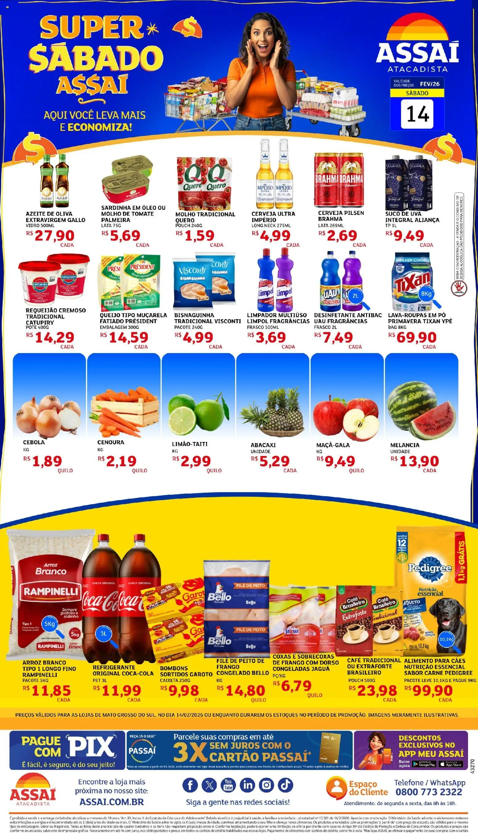 Assaí Atacadista Folheto - válido de 14.02.2026 | Página: 1 | Produtos: Queijo, Cerveja, Base, Catupiry