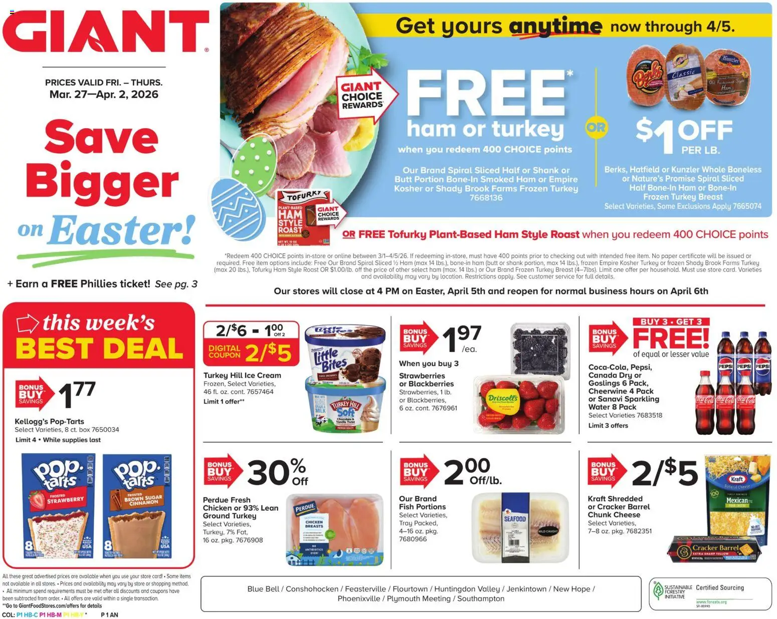 Giant Weekly Ad - valid from 27.03.2026 | Page: 1 | Products: Chocolate, Ham, Strawberries, Water