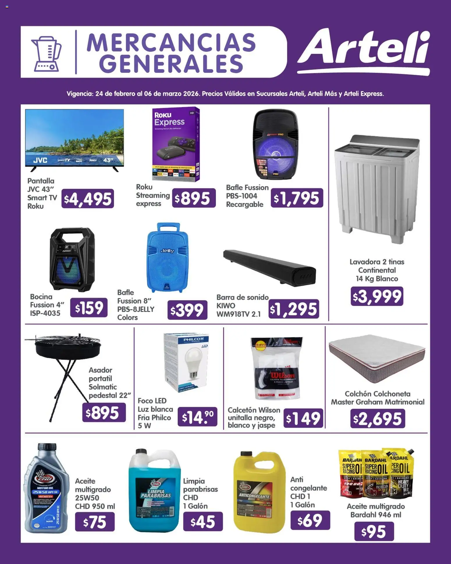 Nuevas ofertas de Arteli válidas en toda la República Mexicana desde el 24.02.2026. ¡Encuentra las mejores ofertas en Arteli folleto Quincenal! | Página: 16 | Productos: Colchoneta, Aceite, Bocina, Colchón