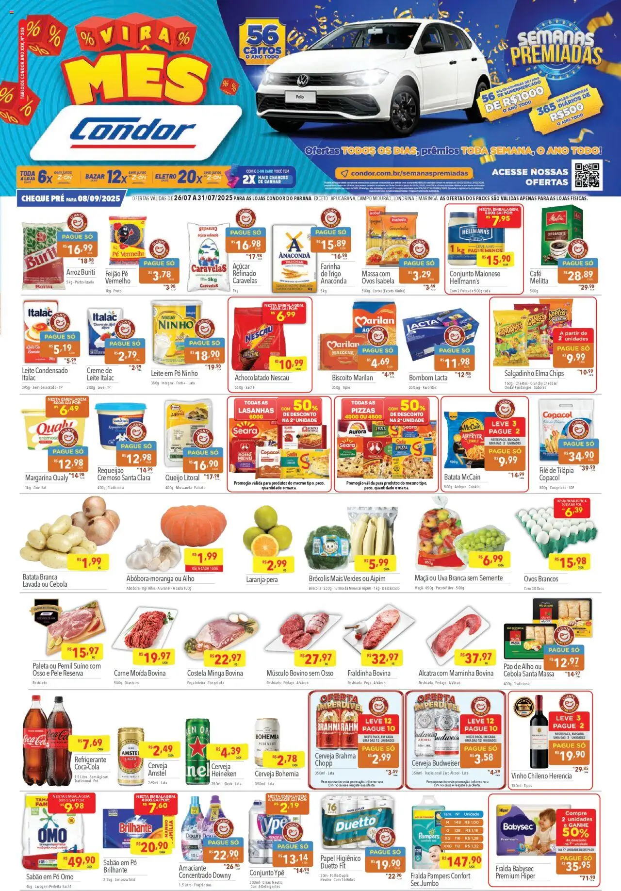 Supermercados Condor Folheto - válido de 26.07.2025 | Página: 1 | Produtos: Cebola, Elma Chips, Tilápia, Heineken