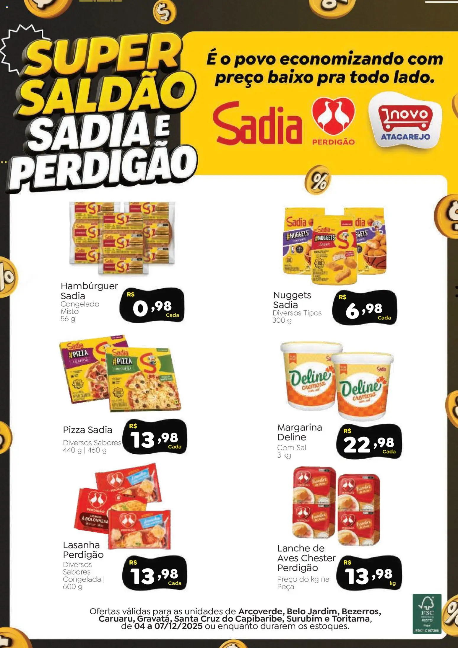 Novo Atacarejo Folheto - válido de 04.12.2025 | Página: 1 | Produtos: Pizza, Hambúrguer, Lasanha, Baixo
