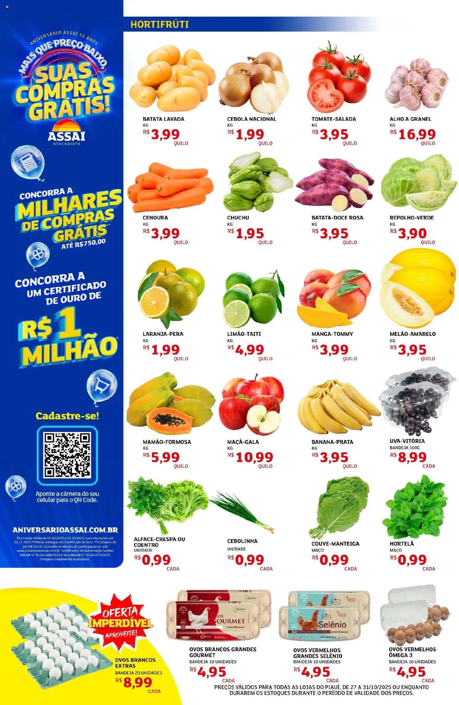 Assaí Atacadista Folheto - válido de 27.10.2025 | Página: 2 | Produtos: Alho, Celular, Ovos, Cenoura