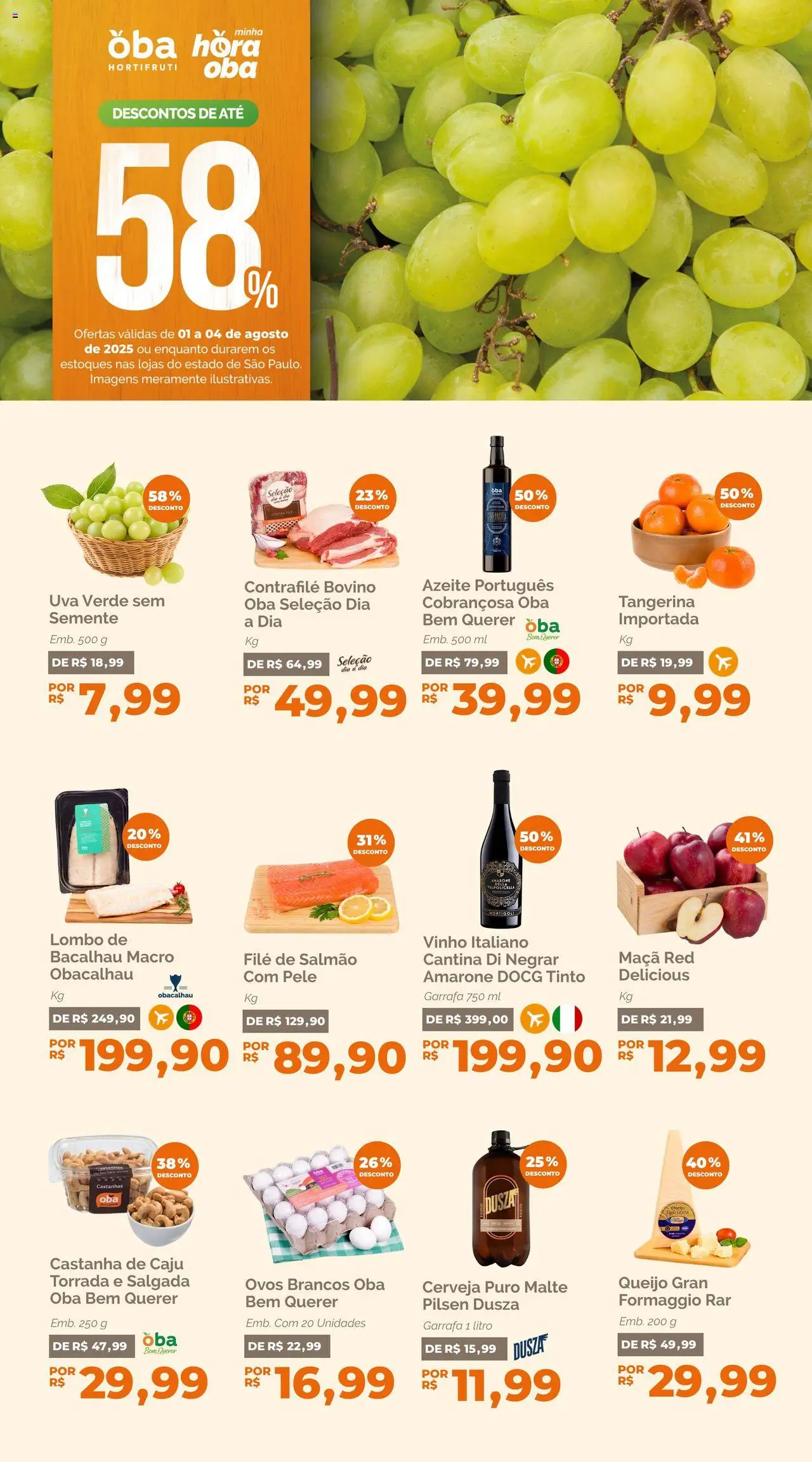 Oba Hortifruti Folheto - válido de 01.08.2025 | Página: 1 | Produtos: Caju, Bacalhau, Lombo, Azeite