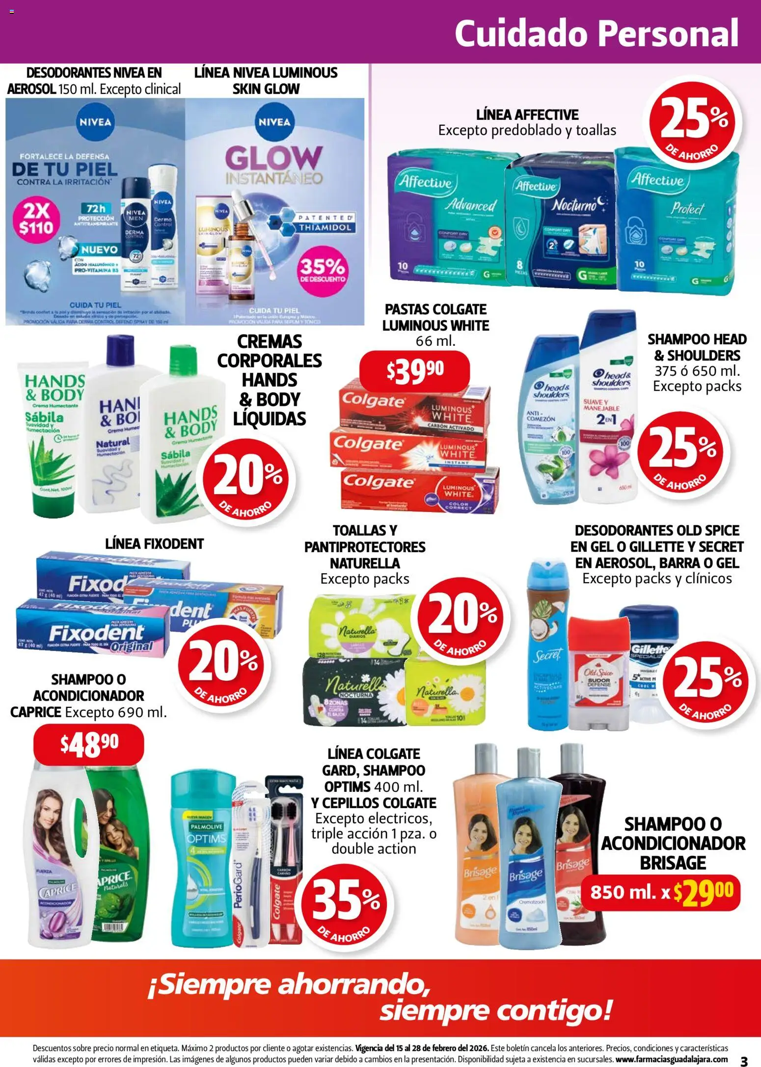 Nuevas ofertas de Farmacia Guadalajara válidas en toda la República Mexicana desde el 15.02.2026. ¡Encuentra las mejores ofertas en Farmacia Guadalajara catálogo! | Página: 3 | Productos: Crema, Toallas, Acondicionador, Sobre
