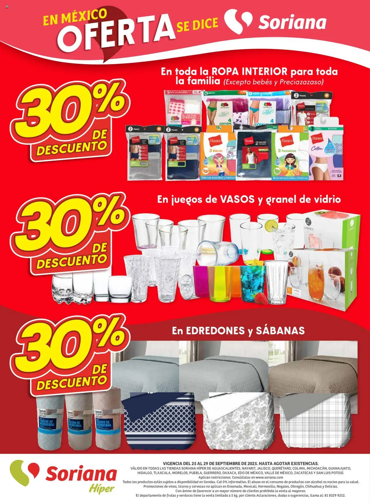Nuevas ofertas de Soriana válidas en toda la República Mexicana desde el 25.09.2025. ¡Encuentra las mejores ofertas en Soriana - Folleto! | Página: 8 | Productos: Ropa interior, Bikini, Sabanas, Vasos