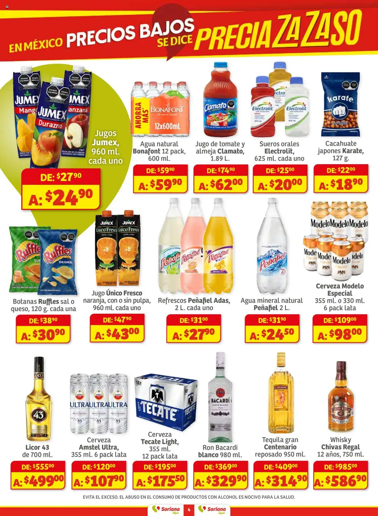 Nuevas ofertas de Soriana válidas en toda la República Mexicana desde el 14.08.2025. ¡Encuentra las mejores ofertas en Soriana - Preciazazaso Híper: Ags, Col, Gto, Jal, Mich! | Página: 4 | Productos: Durazno, Sal, Cacahuate, Jugo